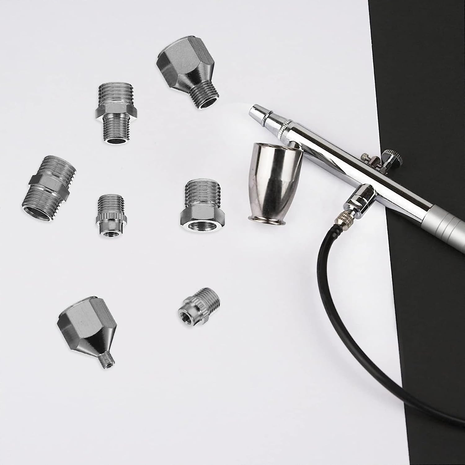 7-Piece Airbrush Adapter Set - Airbrush Fittings & Connector Kit with Threaded Plugs for Airbrush to Compressor - Includes Transparent Plastic Storage Box - Perfect for Airbrush Painting & DIY Art Projects
