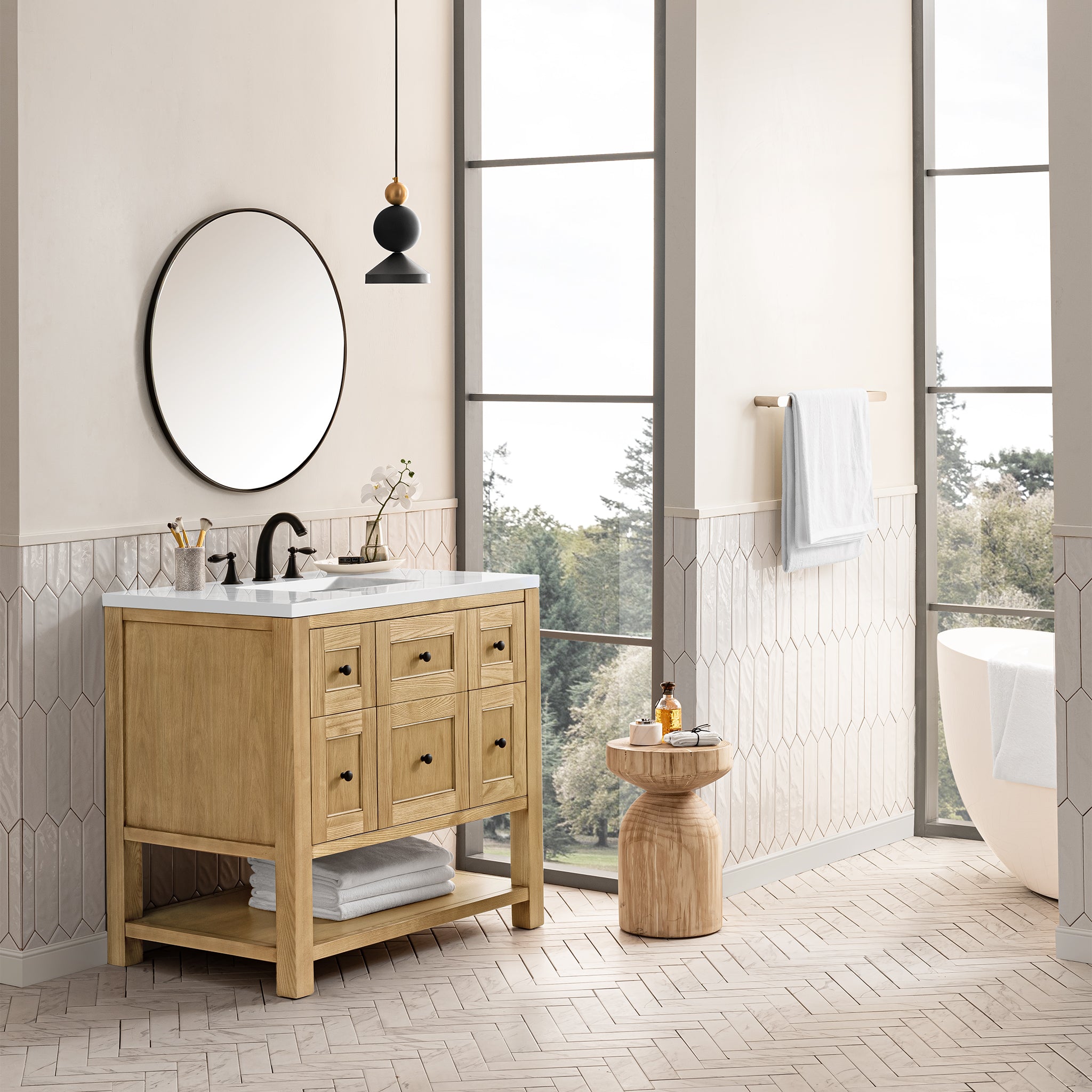 Breckenridge 36 Inch Single Bathroom Vanity in Light Natural Oak with 3CM White Zeus Countertop - Perfect for Modern Master Bathrooms and Powder Rooms