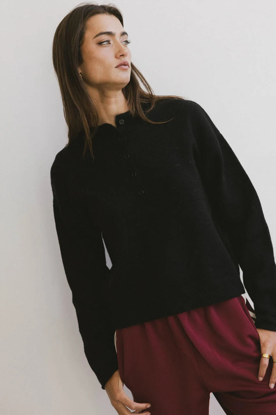Meli Black Button Front Knit Sweater for Women | Cozy Winter Pullover | Perfect for Casual Outfits, Office Wear & Holiday Gatherings