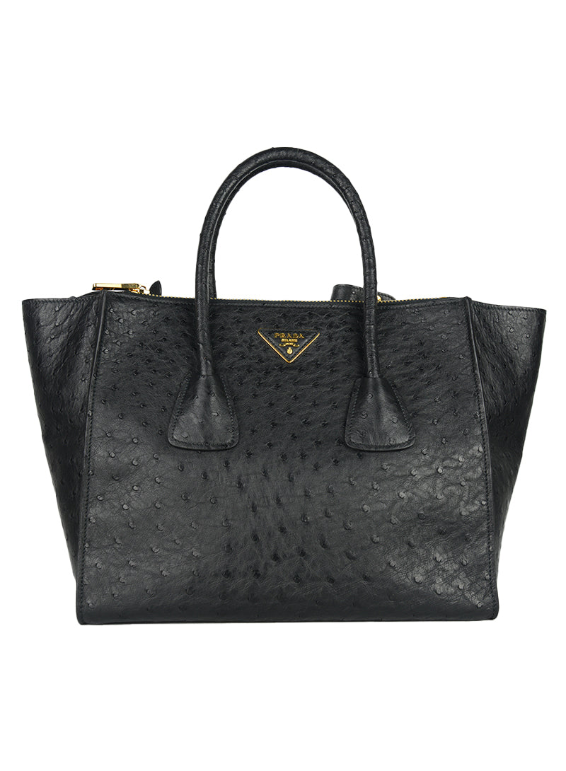 Prada Genuine Ostrich Leather Handbag for Women - Luxury Designer Purse for Work, Party & Evening Events