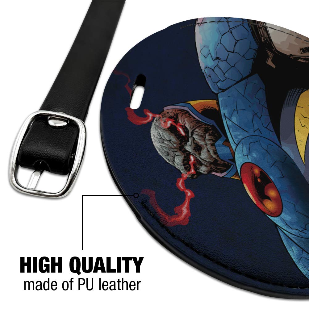 Superman vs Darkseid Character Round Leather Luggage Tag - Durable Carry-On ID Tag for Suitcases & Travel Bags - Perfect for Comic Fans, Business Travelers & Vacation Trips