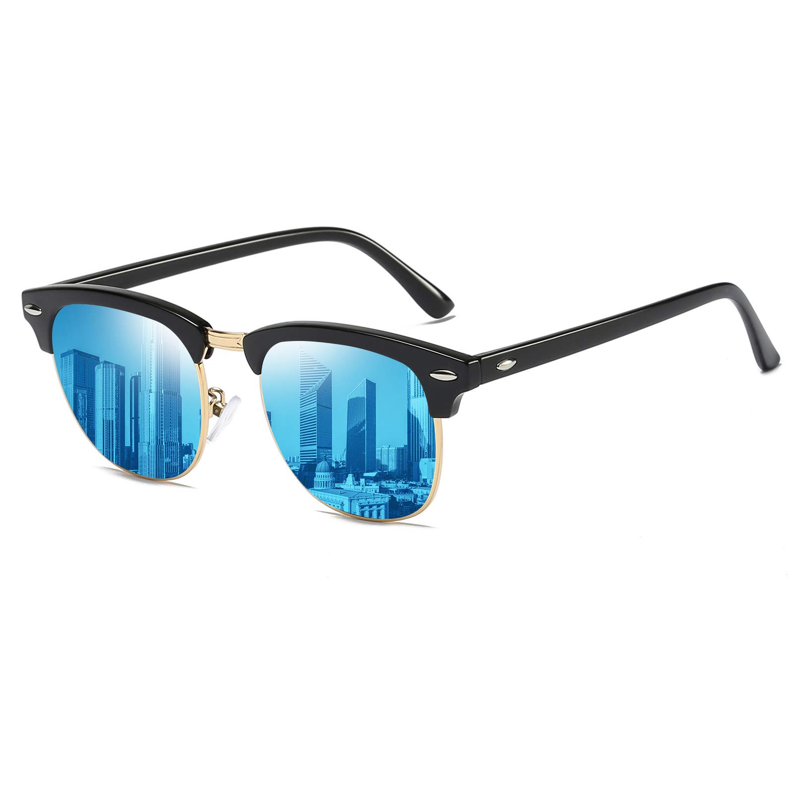 Polarized Browline Sunglasses for Men & Women - Classic Semi-Rimless Retro Frame with UV400 Protection - Perfect for Driving, Beach & Outdoor Activities