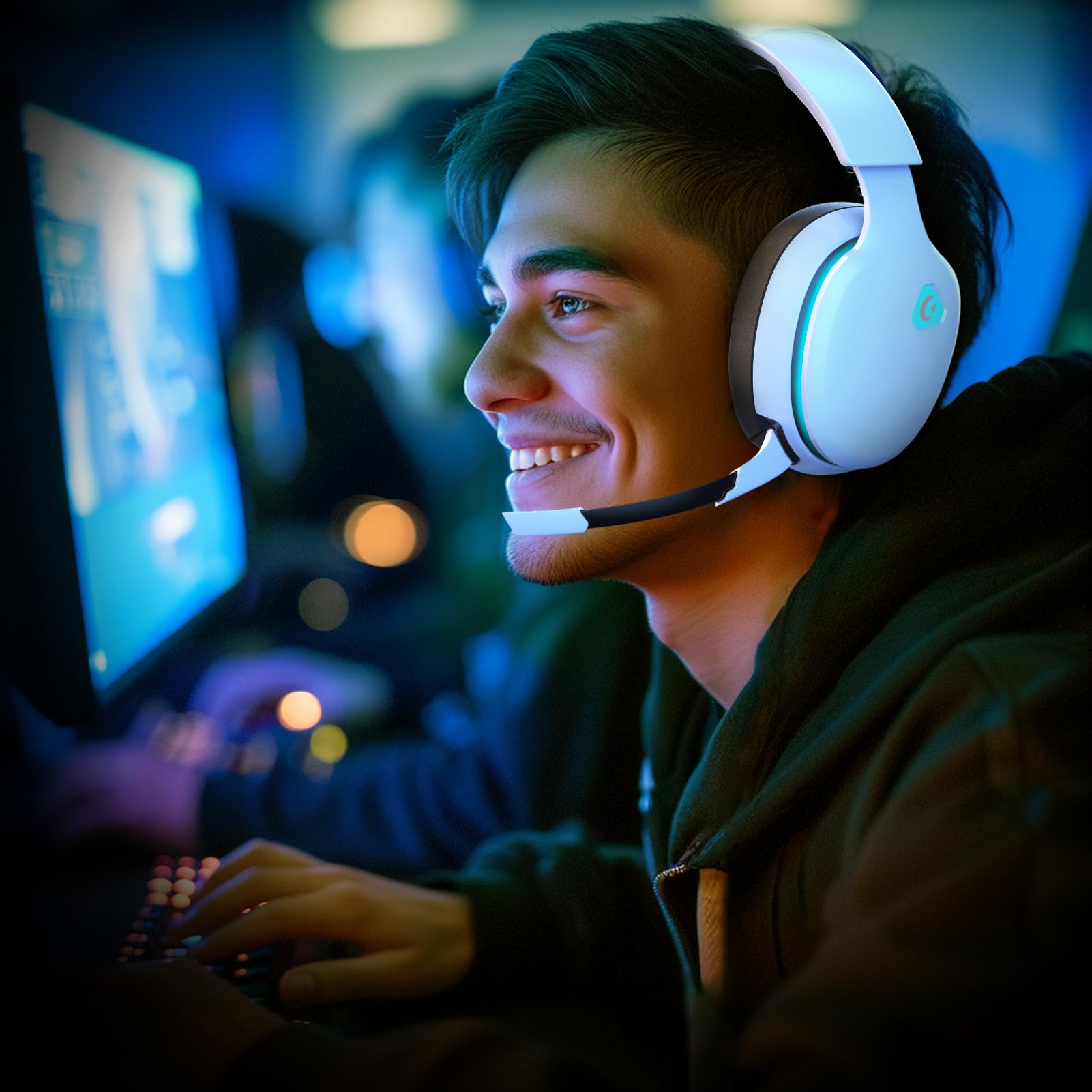 Gtheos 2.4GHz Wireless Gaming Headset for PS5, PS4, PC, Nintendo Switch - Bluetooth 5.3 Headphones with Noise Canceling Mic, Stereo Sound & 40+ Hour Battery (White) | Perfect for Fortnite, Call of Duty & FPS Gaming Sessions