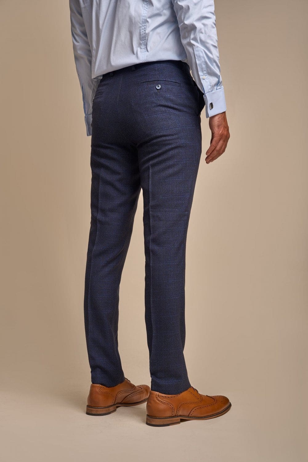 Cavani Caridi Men's Navy Check Trousers - Slim Fit Casual Dress Pants for Office, Business & Formal Occasions