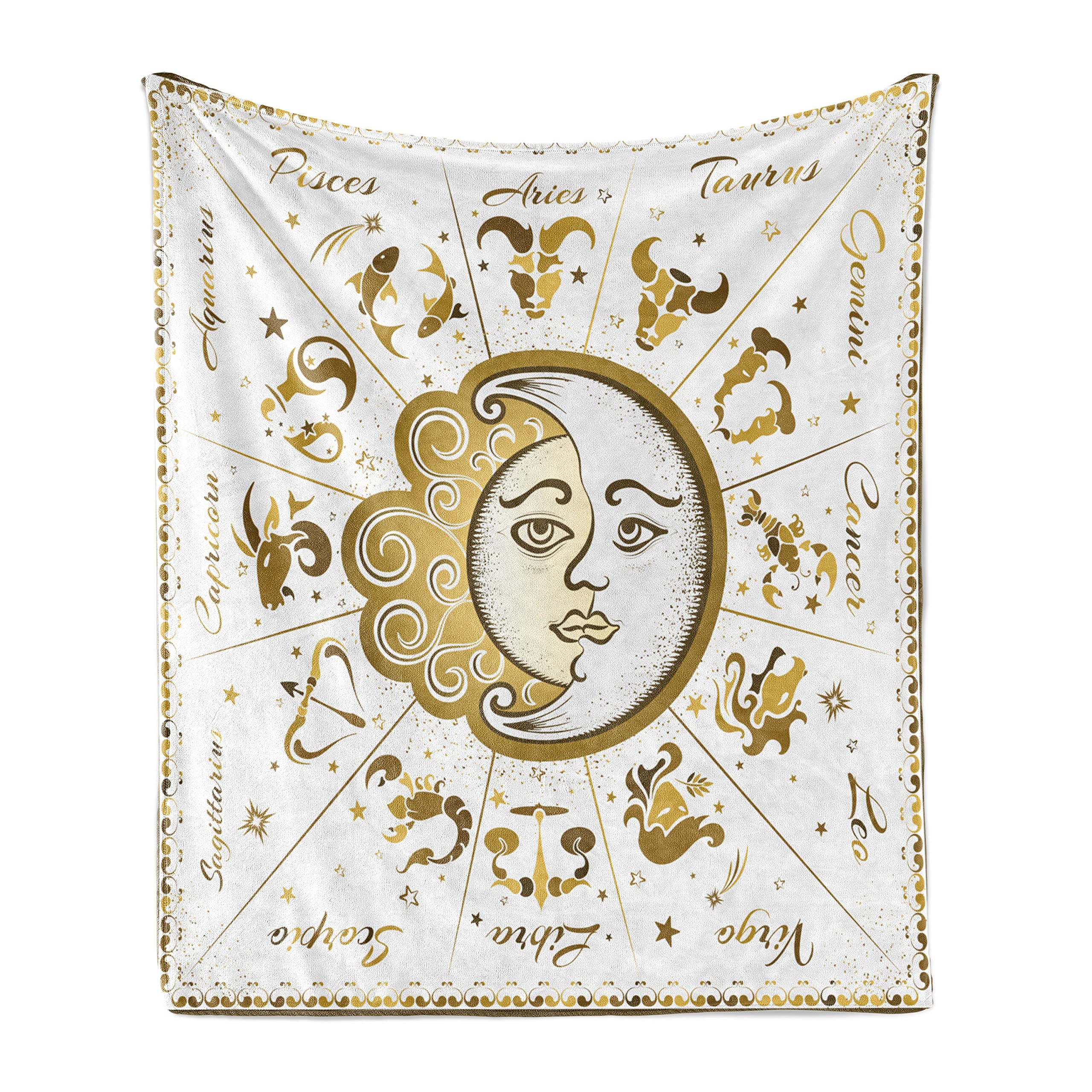 Ambesonne Zodiac Moon Throw Blanket - Horoscope Names in Square Frame - Soft Flannel Fleece Accent Blanket 50