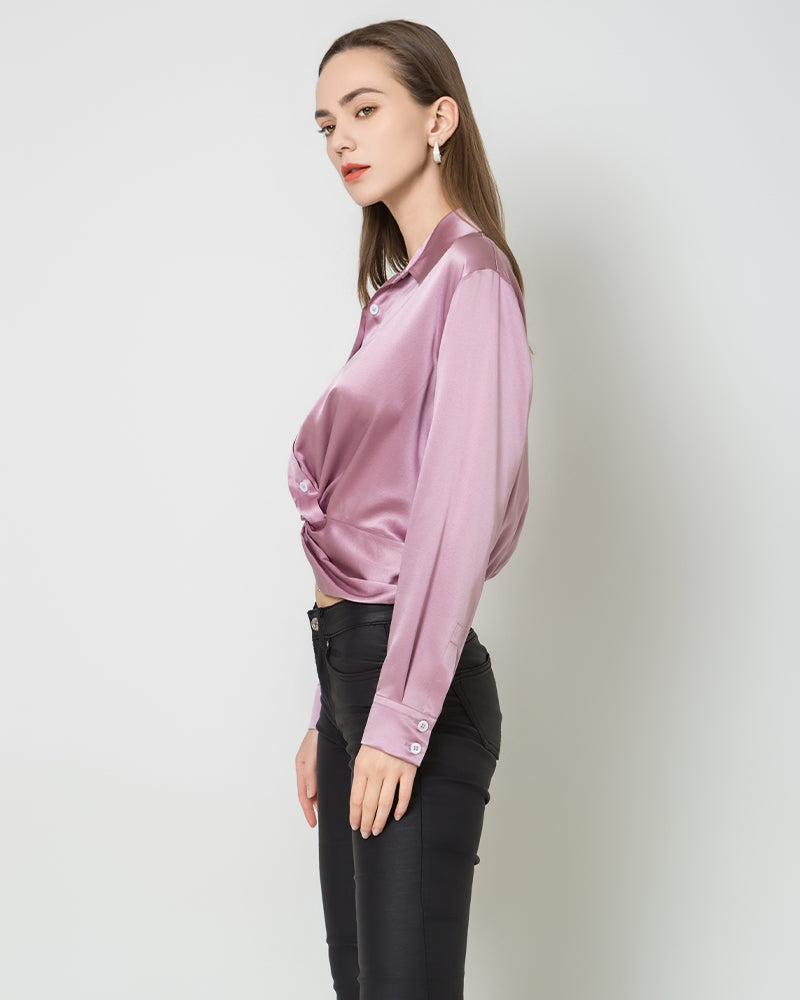Elegant Hem Pleated Silk Blouse for Women - Luxury Silk Top for Office, Party & Special Occasions