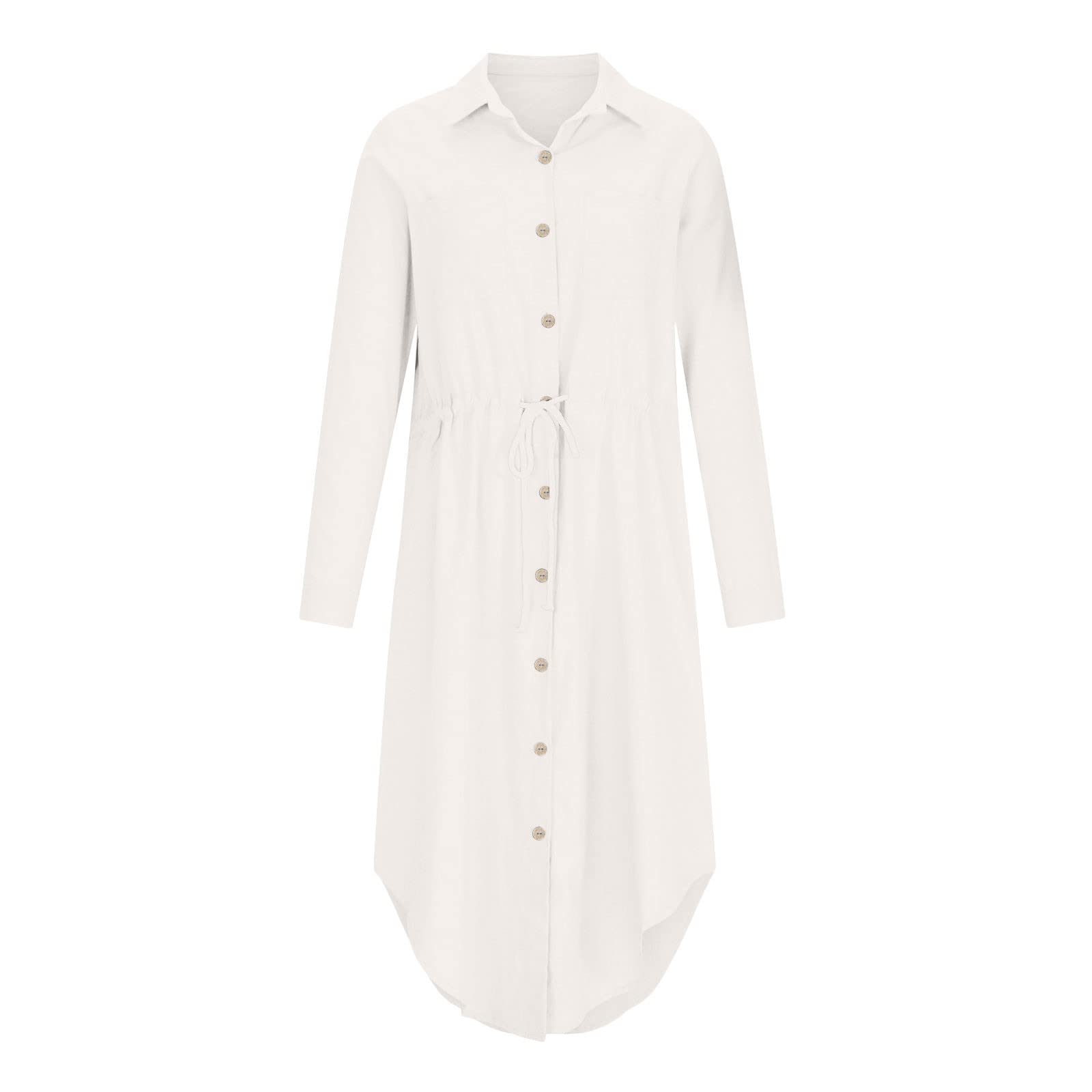 AMhomely Women's Summer Maxi Dress - Casual Button Down Shirt Dress with Long Sleeves, Lapel & Drawstring | Cotton Linen Flowy Long Dress for Party, Beach & Sundress | Perfect for Outdoor Events, Vacation & Date Nights