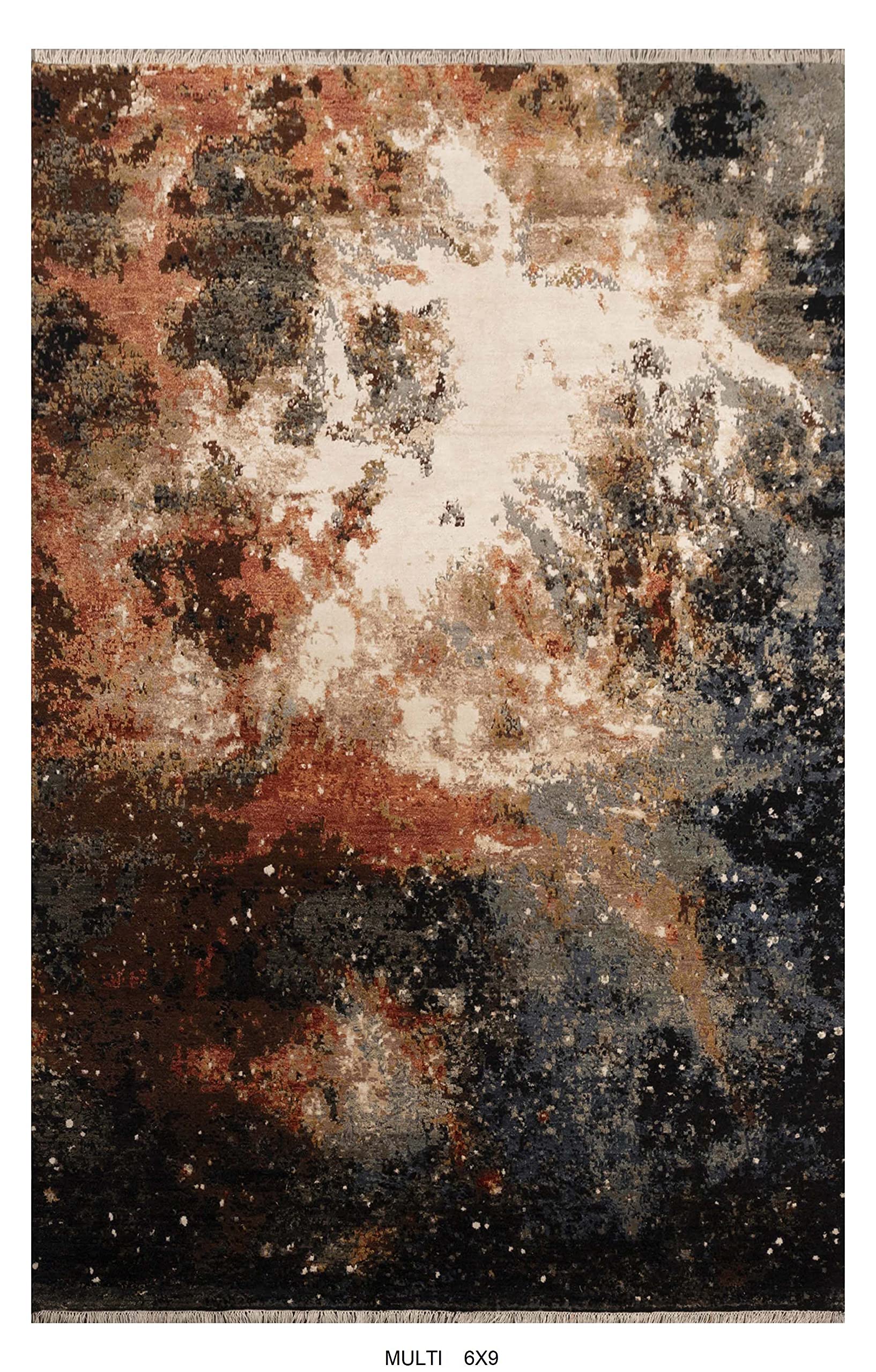 6'x9' Hand Knotted Wool & Natural Silk Area Rug - Contemporary Multi-Color Design by BLACK KNIGHT RUGS (Picture-17) | Perfect for Living Room, Bedroom or Office Decor