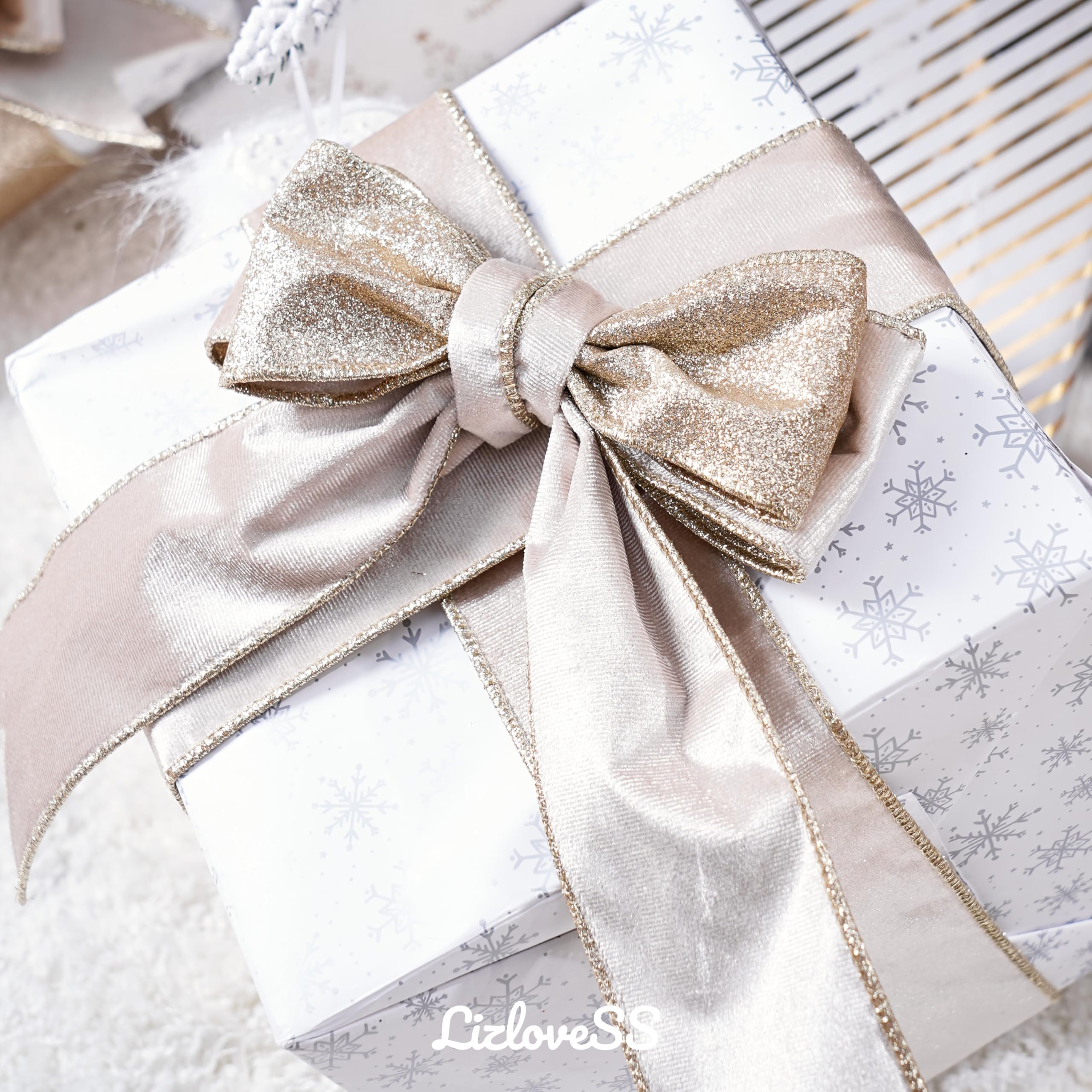 Champagne Velvet Glitter Ribbon 2.5