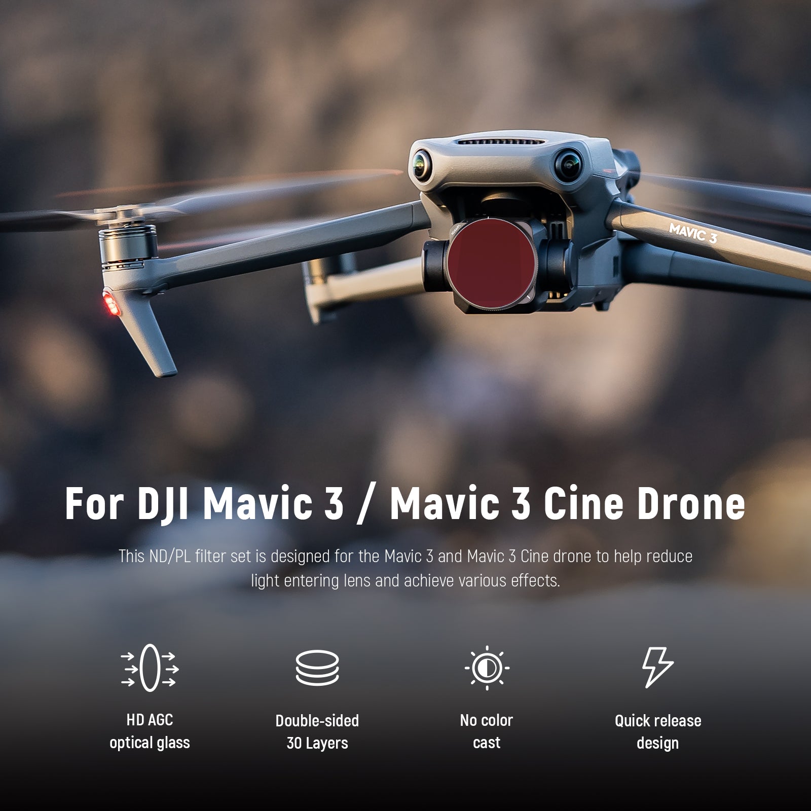 NEEWER FL DJ11 4-Pack ND Filter Set for DJI Mavic 3 Drone - UV Protection, Anti-Glare & HD Clarity - Perfect for Aerial Photography, Videography & Cinematic Shots