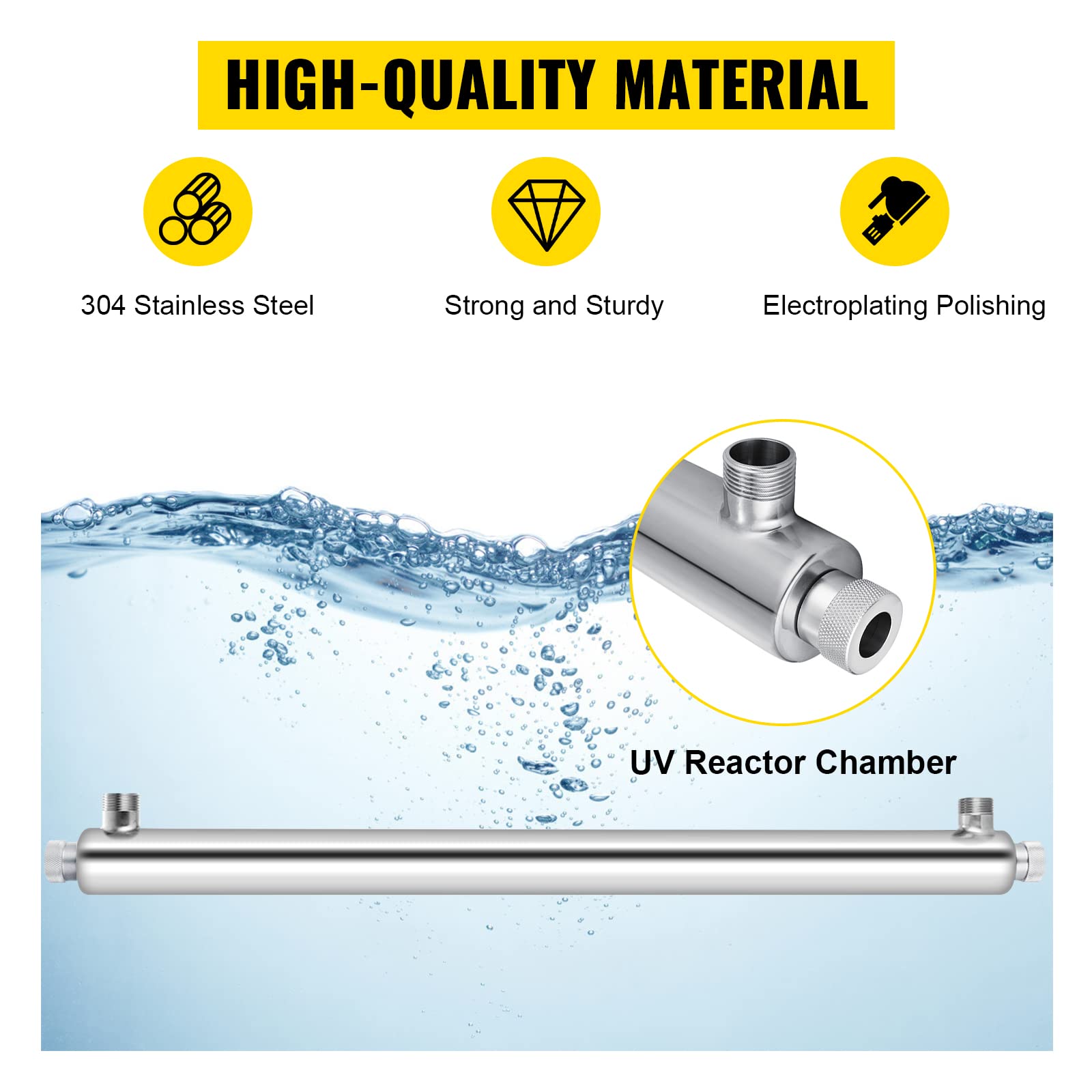 VEVOR Whole House Water Purifier Filter System - 12GPM 110V 55W UV Water Purification with 2 Extra Lamps & Quartz Sleeve - Ideal for Home, RV, Cabin & Well Water Filtration