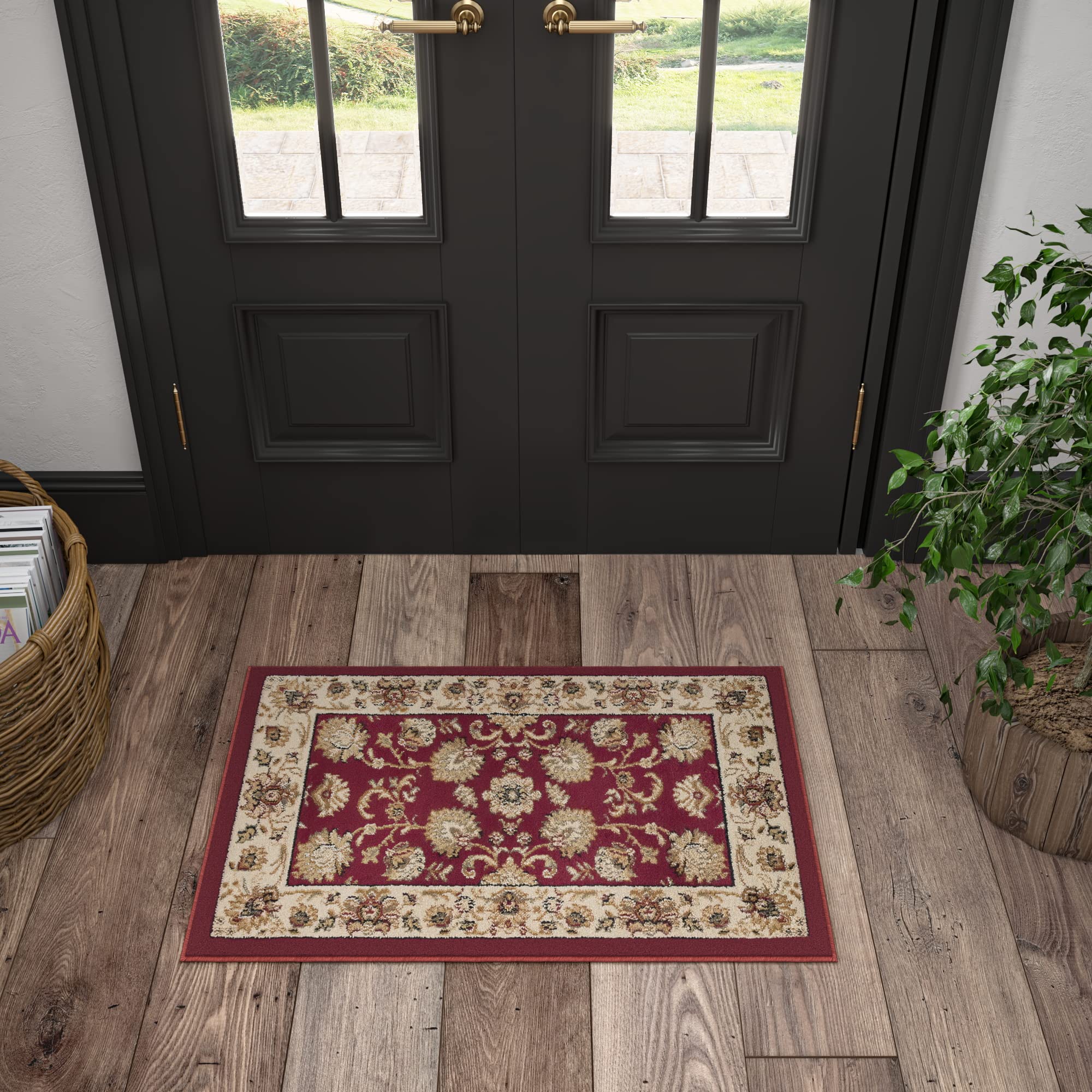 Red 2x3 Entry Rug - Non-Slip Indoor Front Door Mat - Small Area Rug for Kitchen & Bathroom - Modern Contemporary Carpet - Perfect for Living Room, Hallway & Entryway - Alfombras para Salas Decorativas