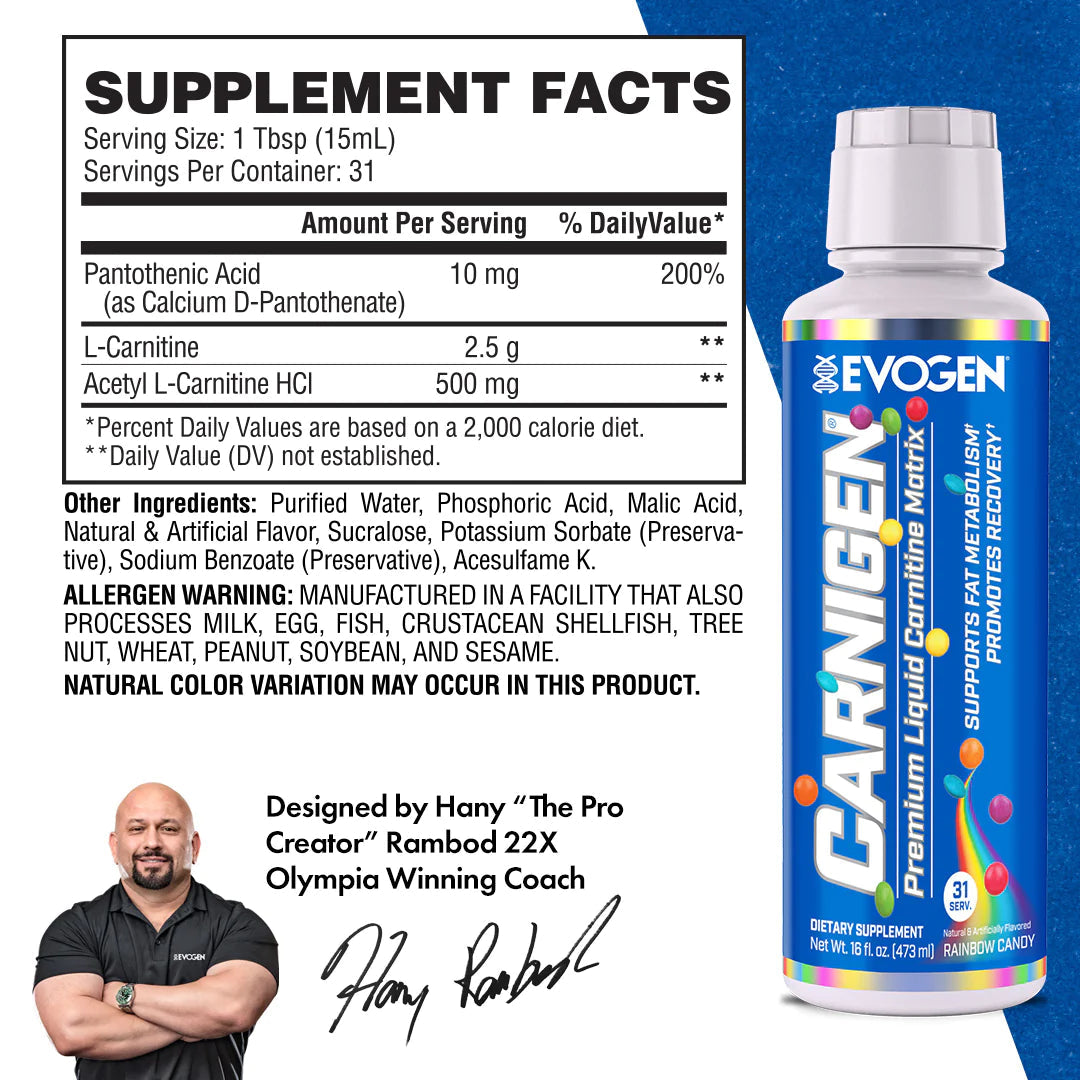 Evogen Carnigen Liquid Carnitine Supplement - Premium L-Carnitine Formula for Energy, Fat Burn & Workout Performance | Pre-Workout & Post-Workout Recovery | Gym, Fitness & Weight Loss Support