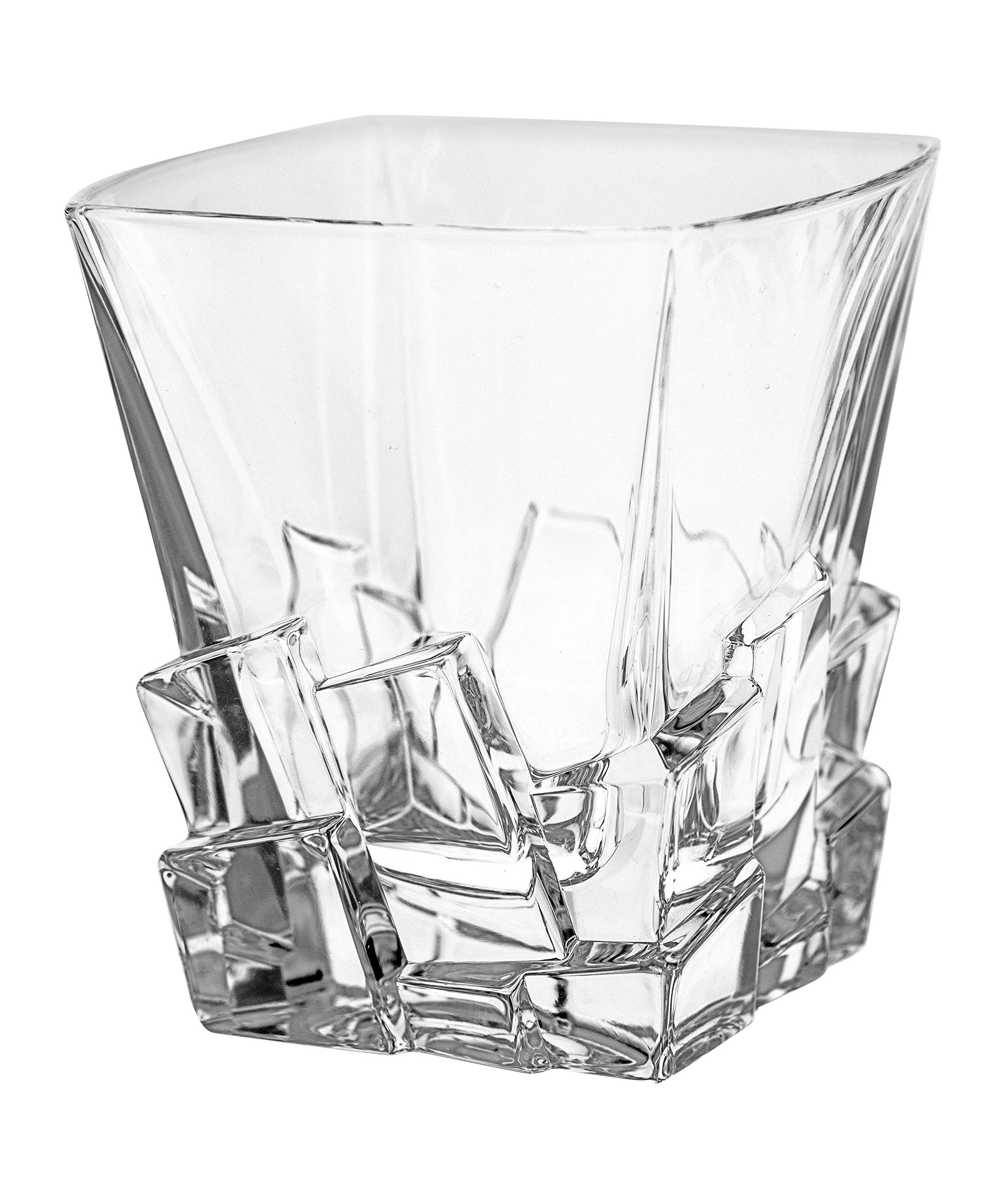 Barski Premium European Crystal Glass Set - 6 Square Double Old Fashioned Tumblers (11.7 oz) with Ice Cube Design - Handcrafted in Europe - Perfect for Whiskey, Cocktails & Home Bar Decor