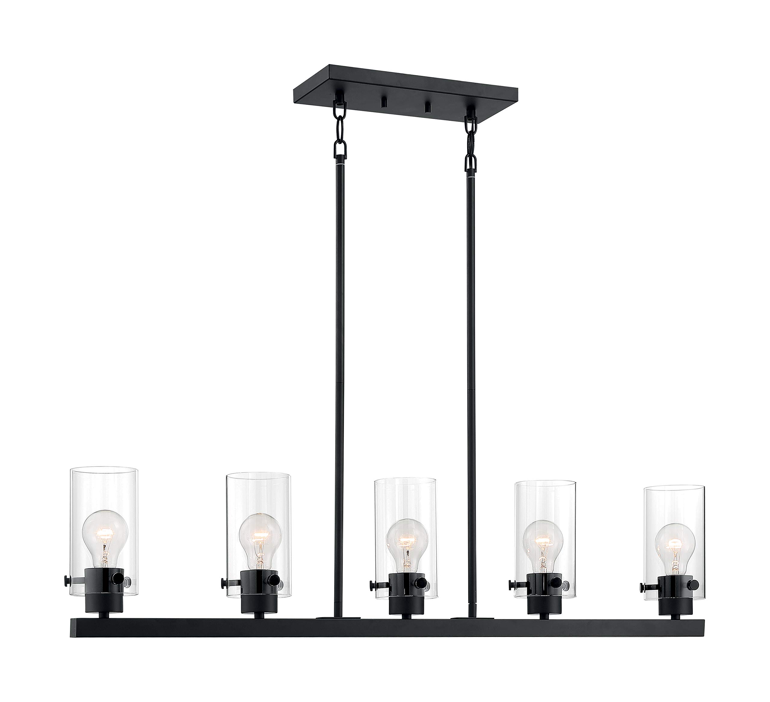 Nuvo 60/7276 Sommerset 5-Light Clear Glass Pendant Light Fixture - Matte Black Finish for Dining Room, Kitchen Island & Entryway Lighting