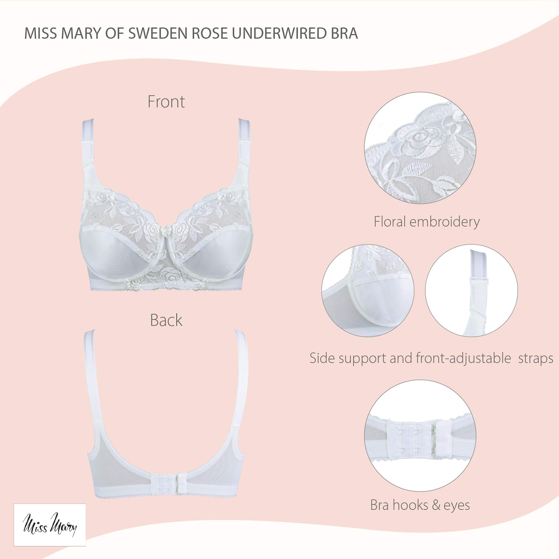 Miss Mary of Sweden Rose Women's Romantic Underwire Bra with Side Support - Perfect for Everyday Comfort & Special Occasions