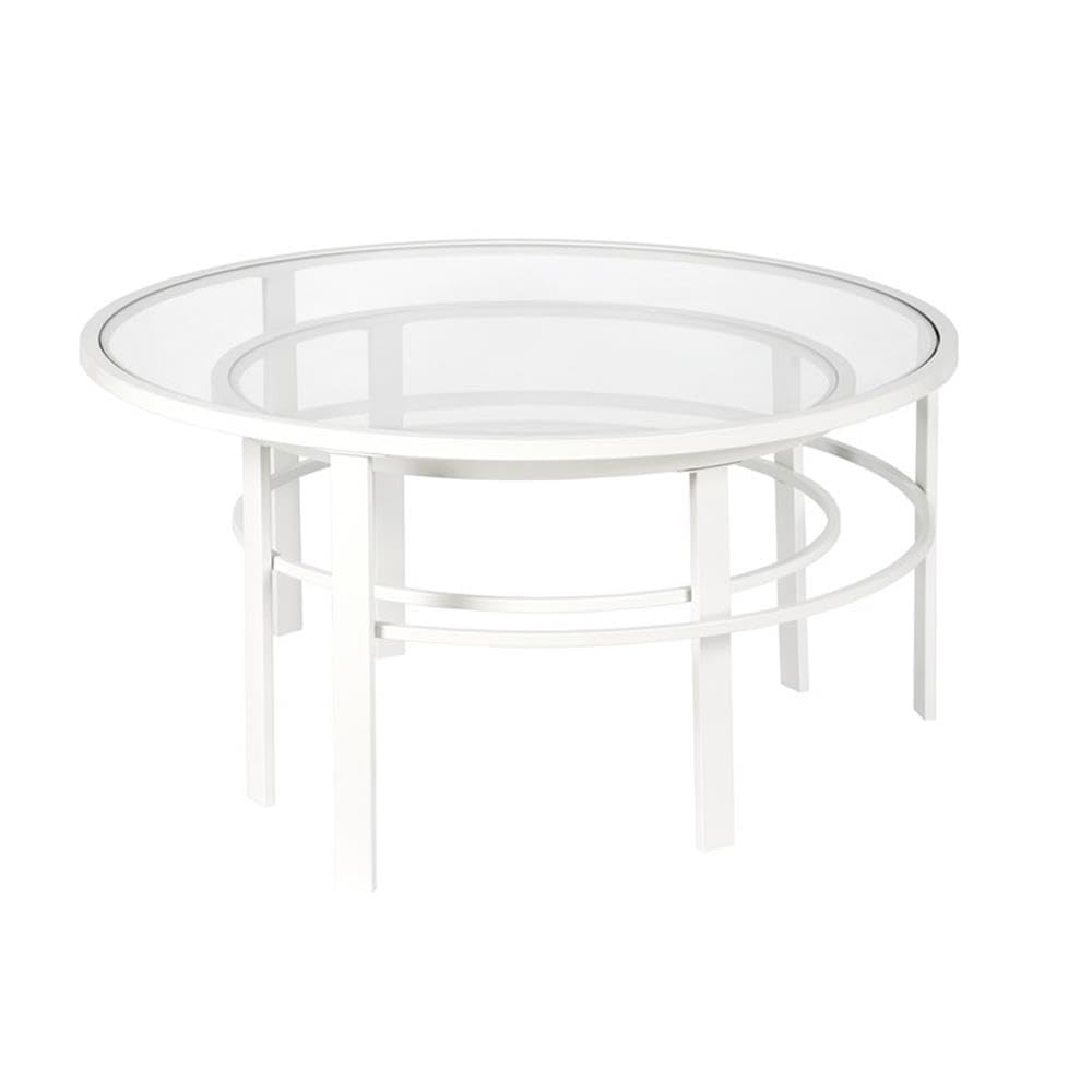 2-Piece White Metal & Glass Nesting Coffee Table Set - Modern Living Room & Office Furniture for Small Spaces