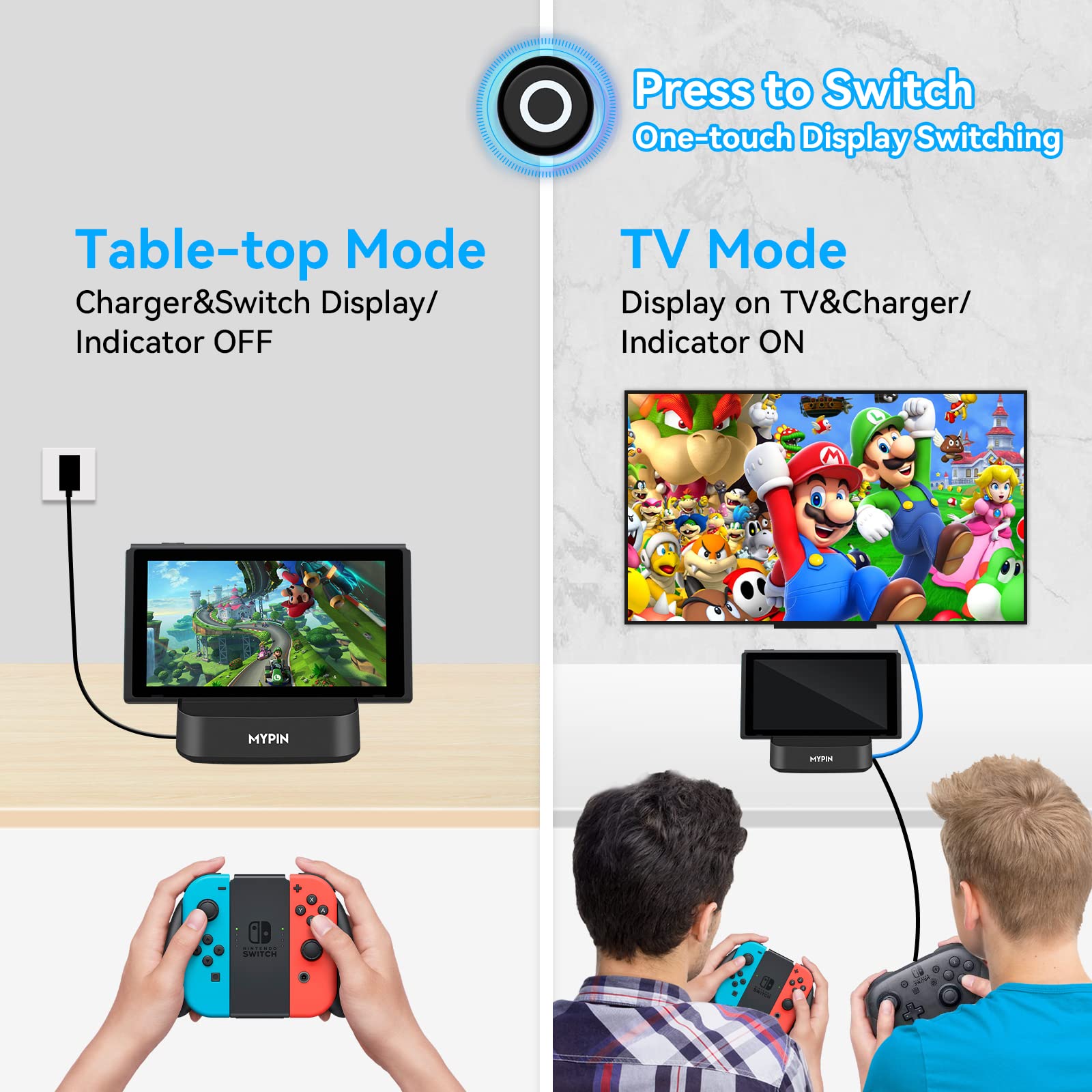 MYPIN Nintendo Switch TV Dock Station - 1080p 60fps HDMI Adapter for Gaming, Video Recording & Live Streaming | Perfect for Home Entertainment & Game Streaming Setup