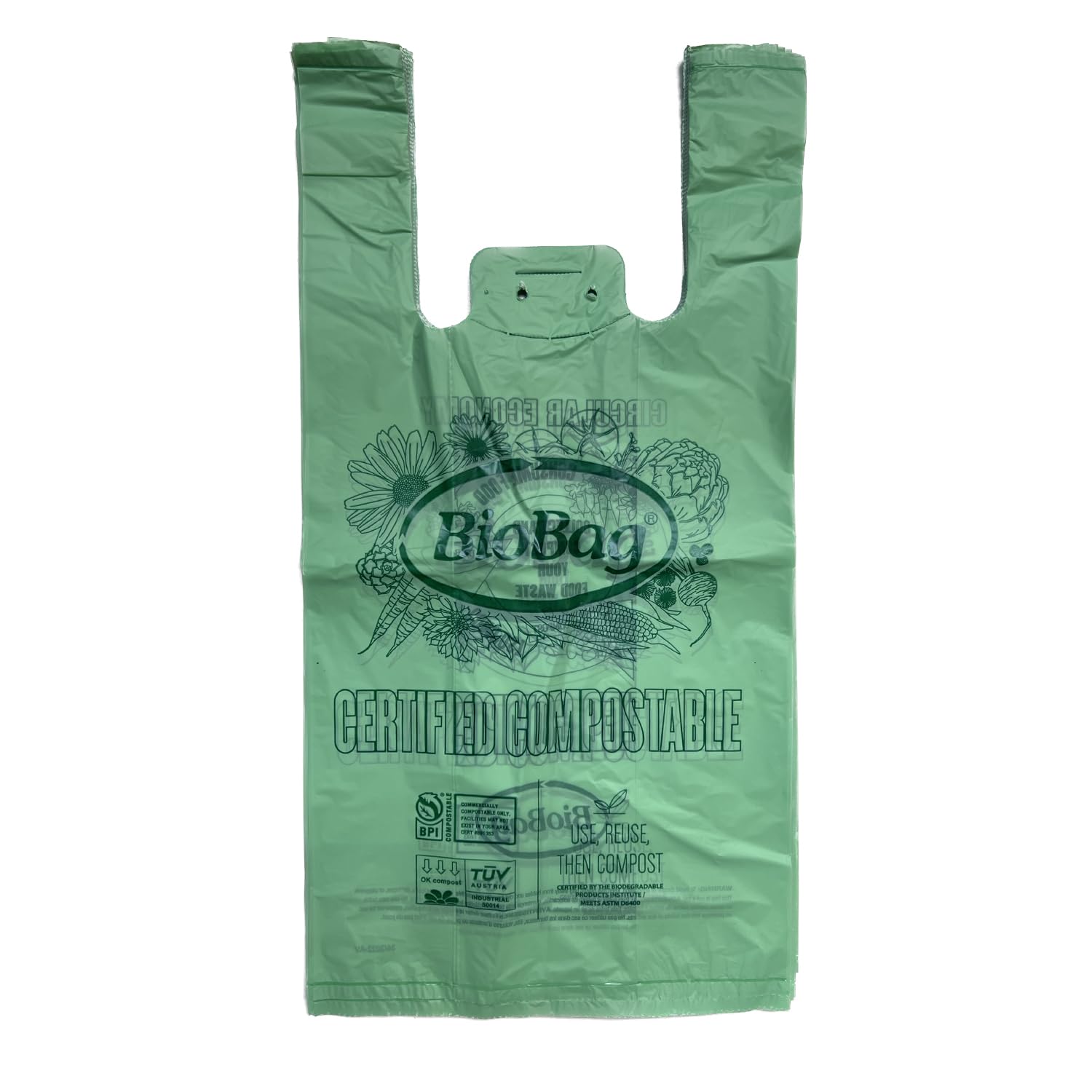 BioBag USA 100% Certified Compostable Shopping Bags - 12 lb Capacity, 500 Count, Standard Size - Eco-Friendly Grocery Bags for Farmers Markets, Supermarkets & Restaurants | Perfect for Sustainable Shopping, Food Storage & Waste Reduction