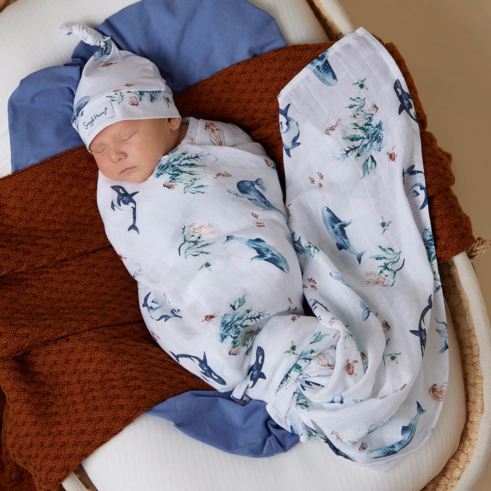 Organic Cotton Muslin Baby Wrap Blanket - Soft & Breathable Swaddle for Newborns & Infants - Perfect for Swaddling, Nursing, and Stroller Use - Ocean Blue
