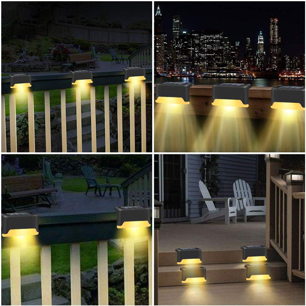 4 Pack Black Waterproof Solar LED Deck Lights - Outdoor Step & Fence Lighting for Patio, Stair, Yard, Pathway & Driveway (Warm White) | Energy-Efficient Landscape Lighting for Gardens & Walkways