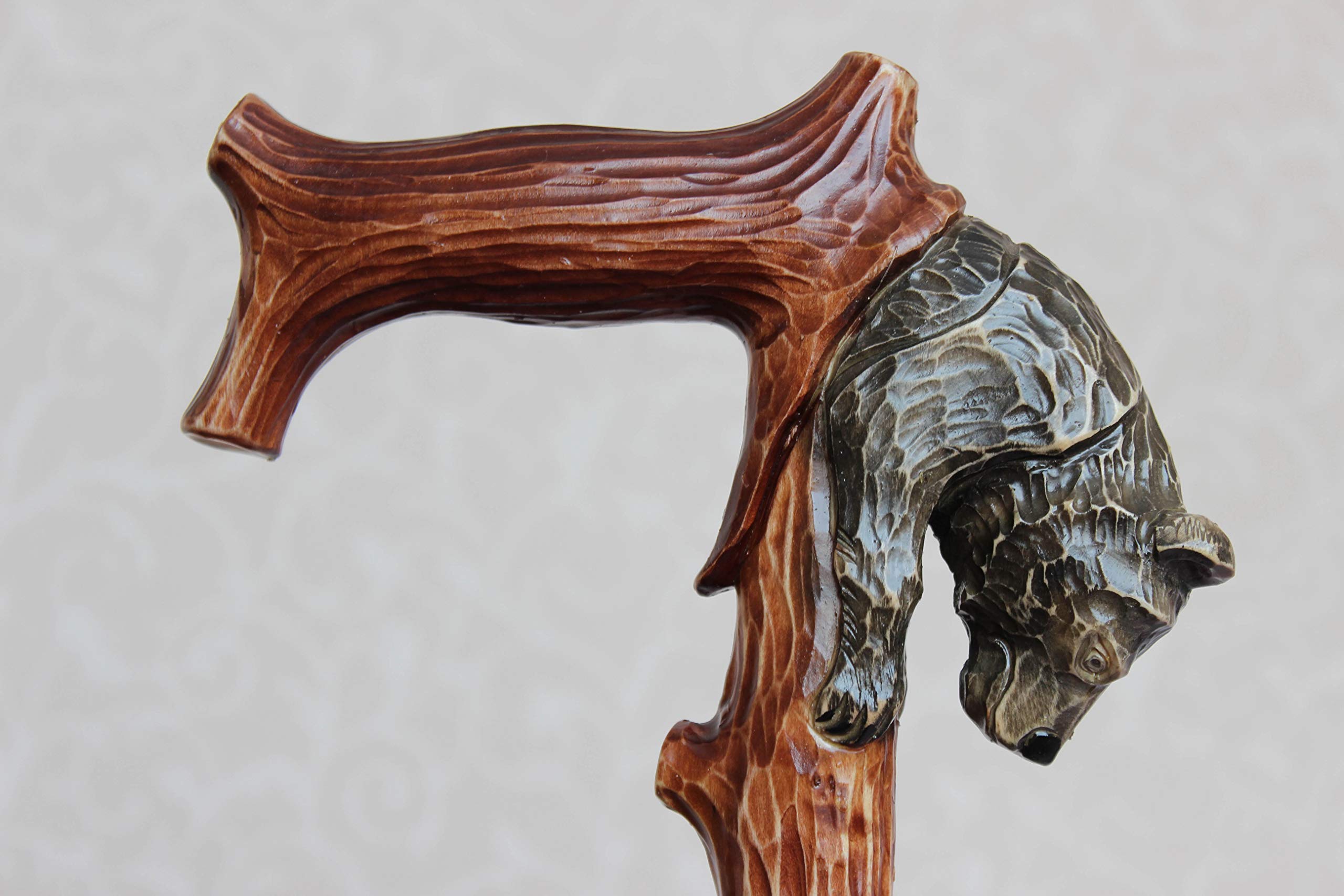 Handmade Wooden Walking Cane with Bear Carving - Premium Handcrafted Walking Stick for Hiking, Elderly Support & Outdoor Adventures