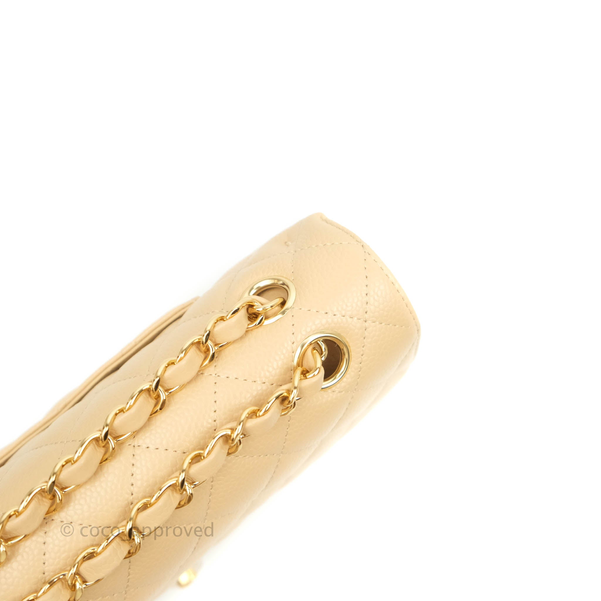 Chanel Classic Medium Double Flap Bag in Beige Caviar Leather with Gold Hardware - Luxury Designer Handbag for Women, Perfect for Work, Evening Events & Special Occasions