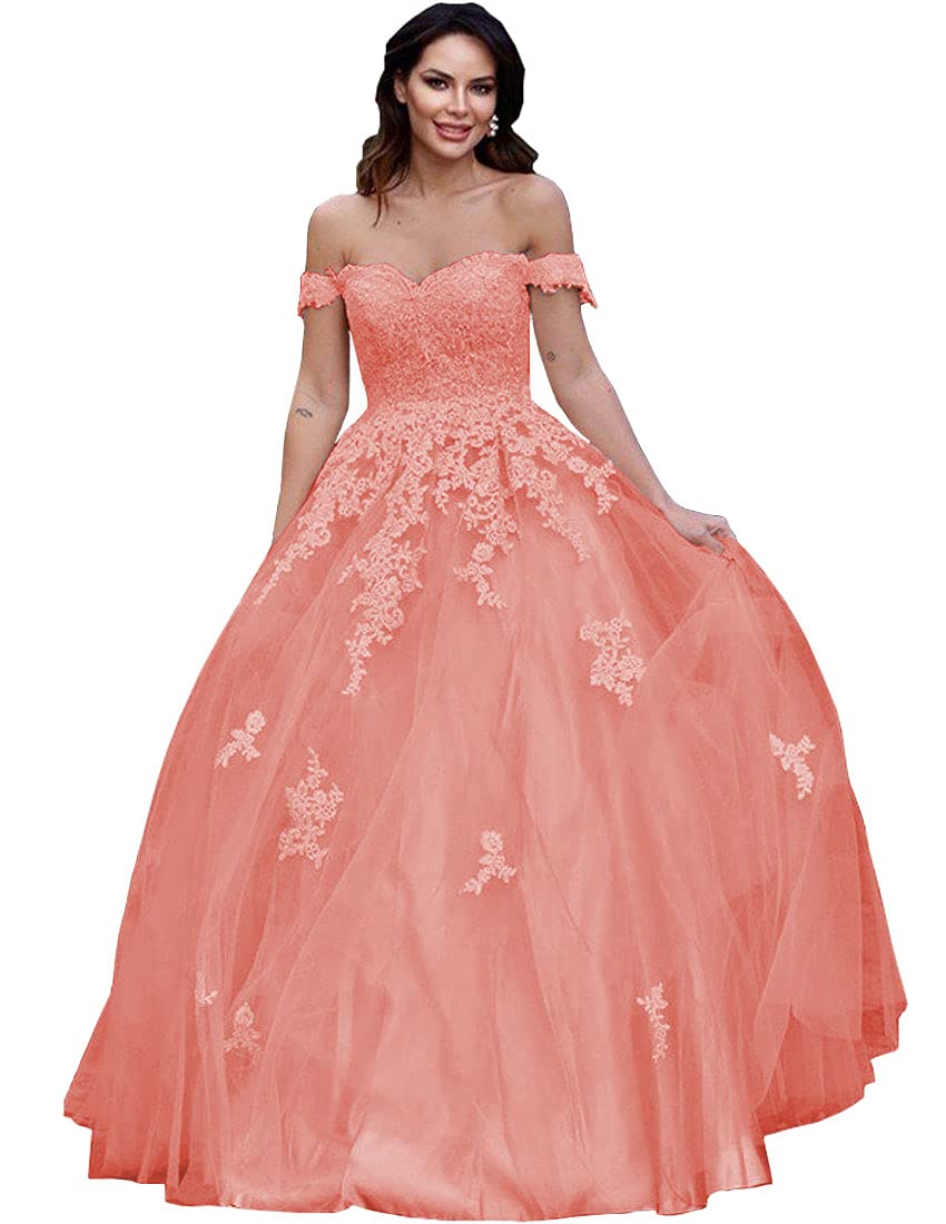 Elegant Off Shoulder Tulle Quinceañera Dress - Sweetheart Ball Gown with Lace Details for 15-16 Year Olds | Perfect for Prom, Sweet 16 & Formal Events