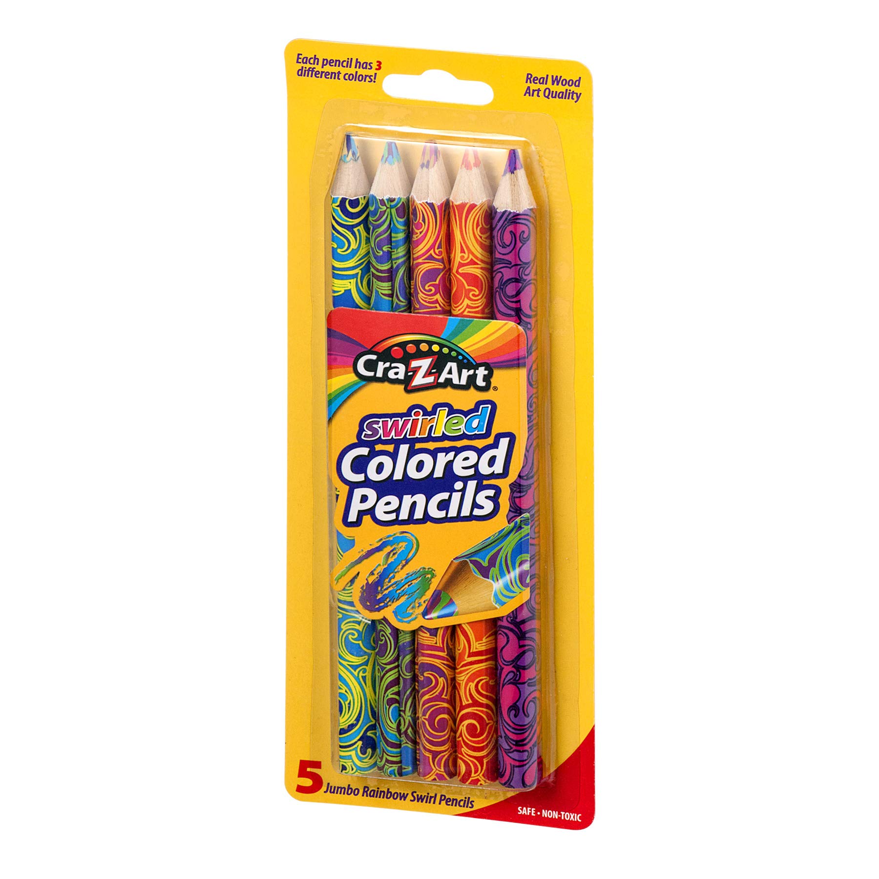 Crazyart Jumbo Rainbow Swirl Colored Pencils 5-Pack for Kids Art & Crafts