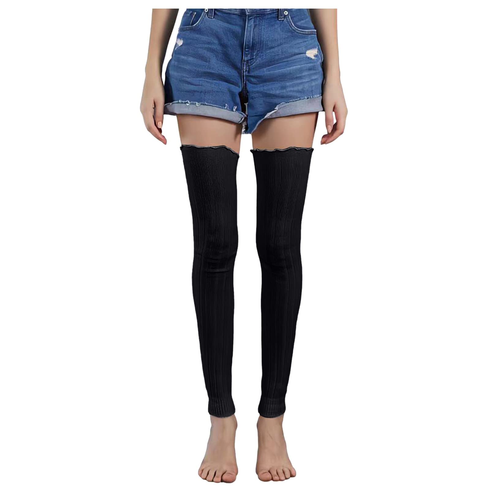 Evangelia.YM Women's Knee High Striped Socks - Thigh Long Stockings for Girls & Women - Plus Size - Black - Perfect for Casual Wear, Work & Fashion Outfits
