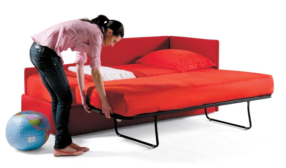 Jolly Single Bed Frame with Left Contoured Corner & Removable Manual Net - 190 x 80 cm Top Net - Includes Mattress - Red - 100% Made in Italy - Perfect for Small Bedrooms, Guest Rooms & Modern Apartments