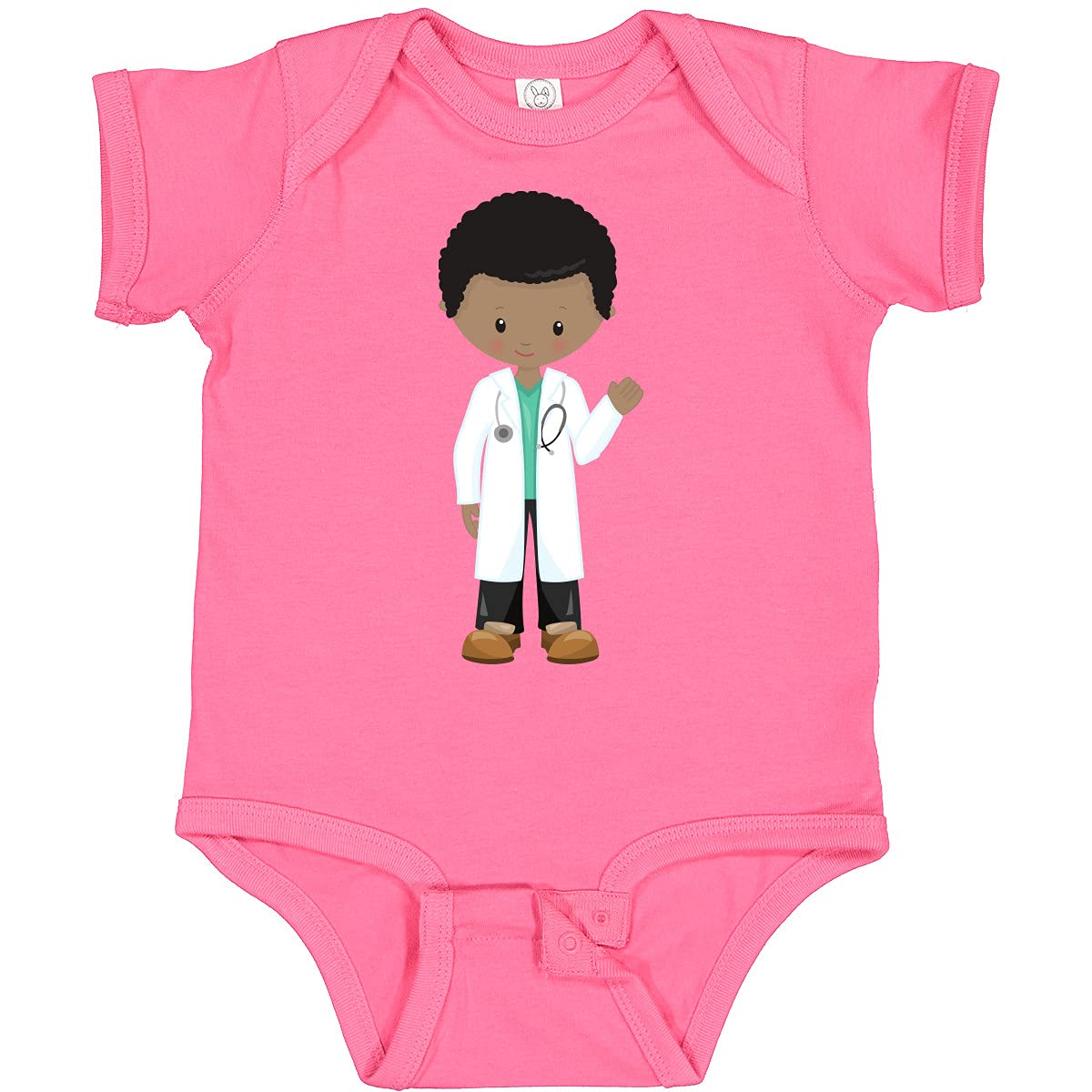 Inktastic African American Boy Doctor Bodysuit - Cute Baby Lab Coat Outfit for Future Doctors | Perfect for Hospital Visits, Career Day & Medical-Themed Parties