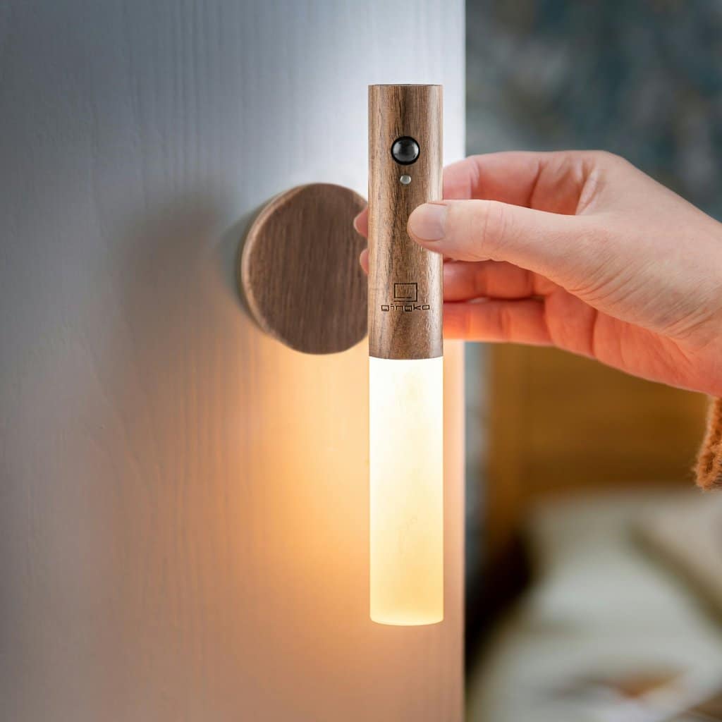 GINGKO Smart Baton Motion Sensor Light - Natural Walnut Wood LED Night Light for Hallway, Staircase & Bedroom