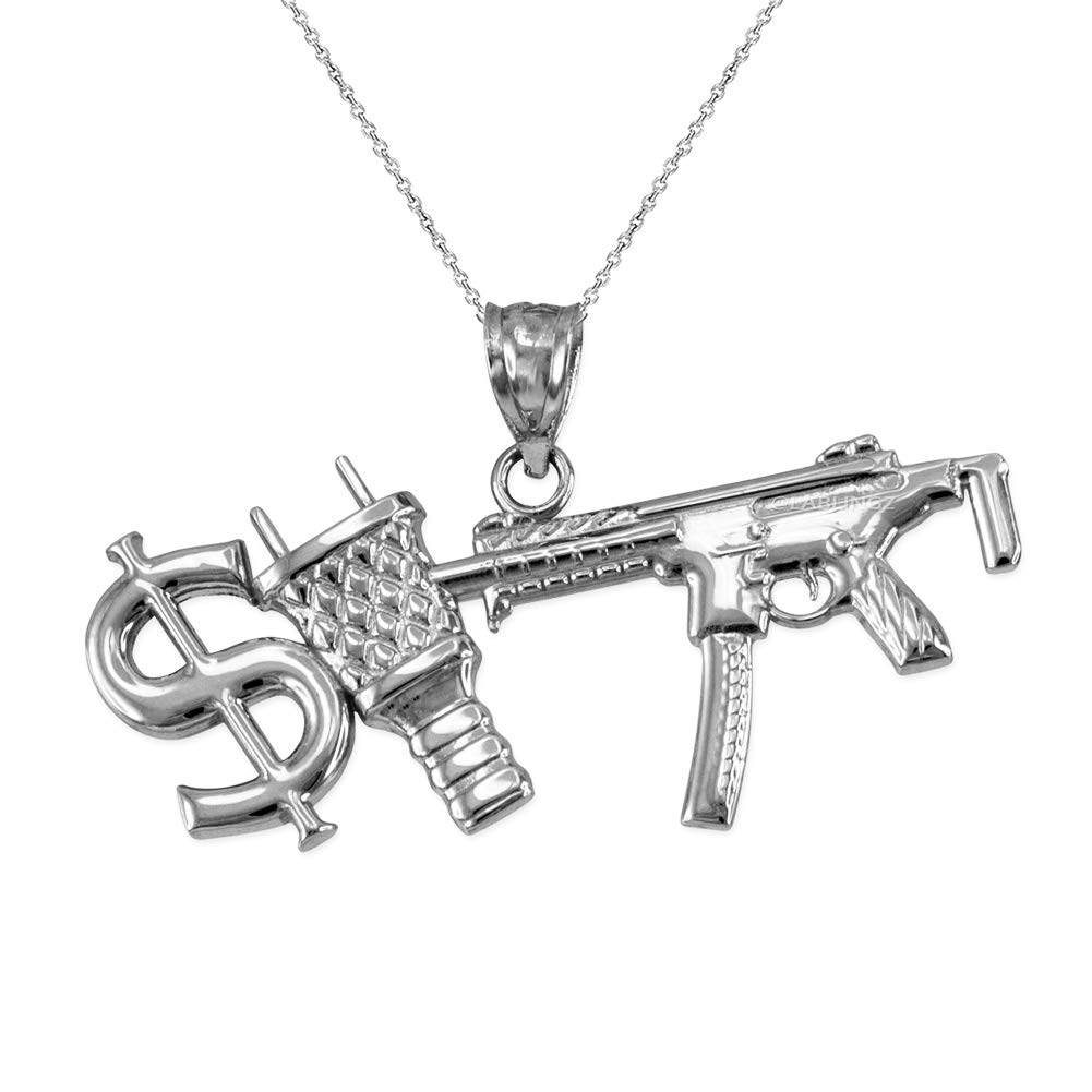 10K White Gold Dollar Sign Hip Hop Pendant Necklace for Men - LA BLINGZ Money Chain Jewelry | Perfect for Rappers, Streetwear Fashion & Gift Giving