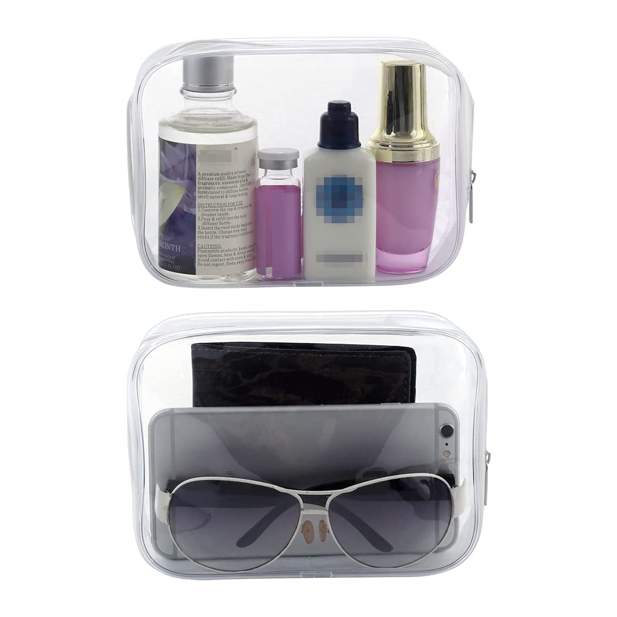 TSA Approved Clear Plastic Zippered Toiletry Bag - 3 Pack Small White Cosmetic Travel Pouch for Makeup, Bathroom Organization & Vacation Essentials - Perfect for Air Travel, Gym, Camping & Daily Use