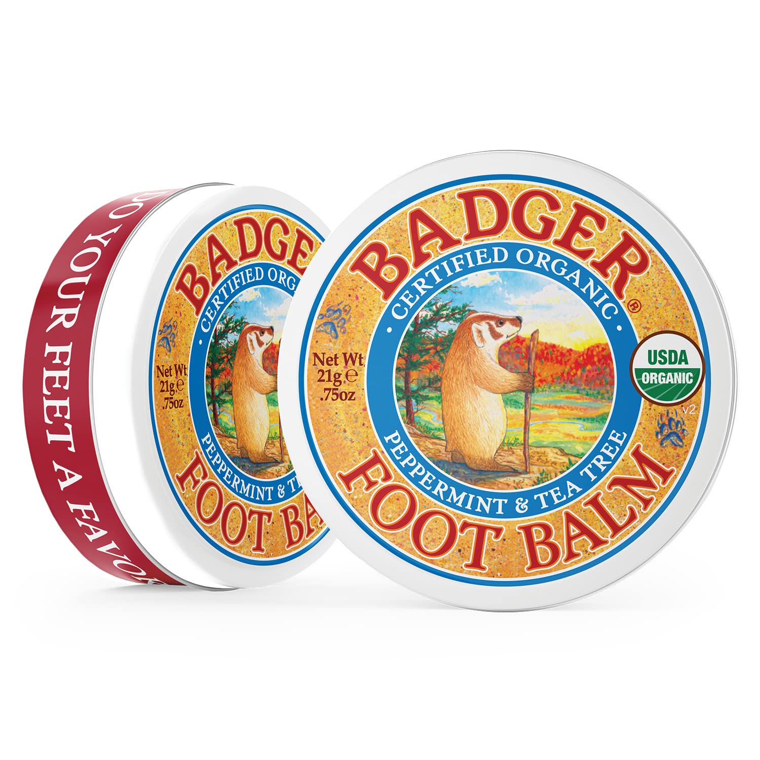 **Organic Badger Foot Balm for Dry Cracked Heels – 100% Natural Foot Cream for Men & Women – Fast-Acting Cracked Heel Treatment – .75 oz Tin (2-Pack) – Perfect for Post-Workout, Hiking & Daily Foot Care**