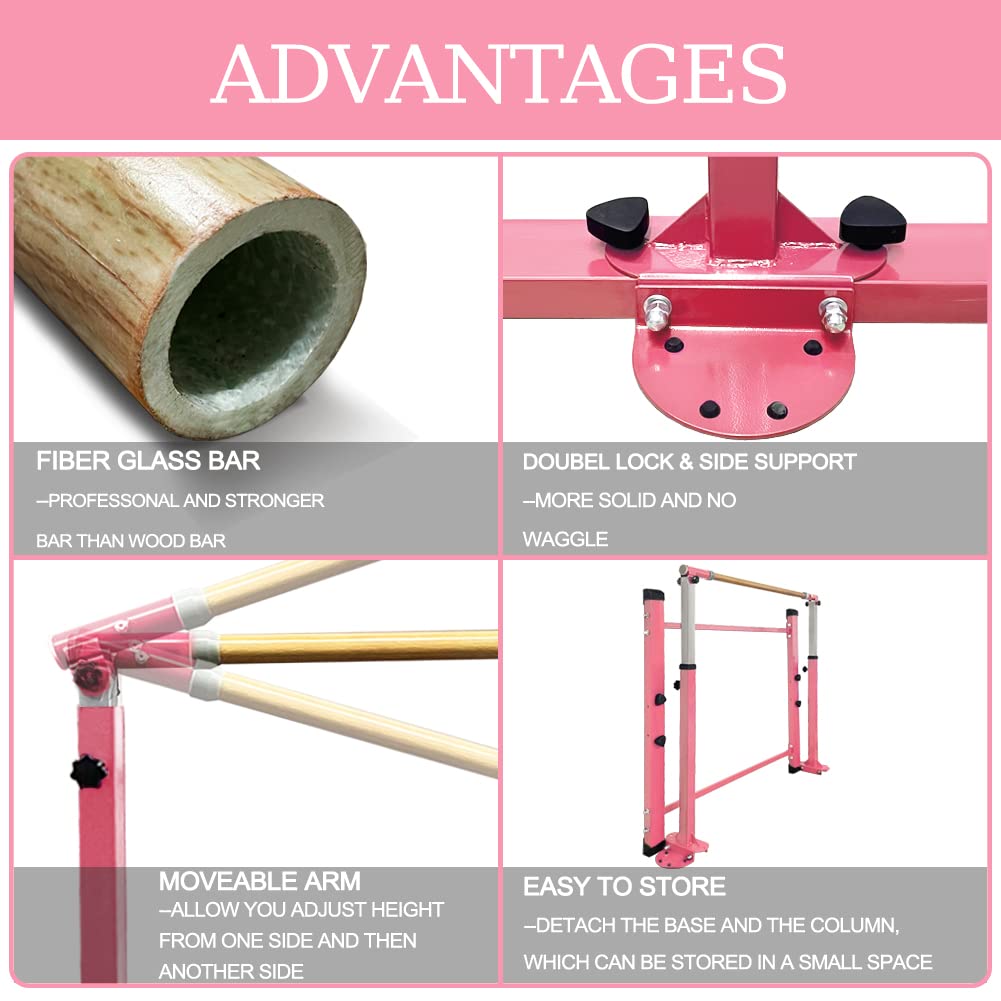 Adjustable Gymnastics Kip Bar for Home Indoor Training - 3' to 5' Height, 300lbs Capacity - Horizontal Bar for Kids, Girls & Junior Athletes - Perfect for Strength Training, Practice & Fitness at Home