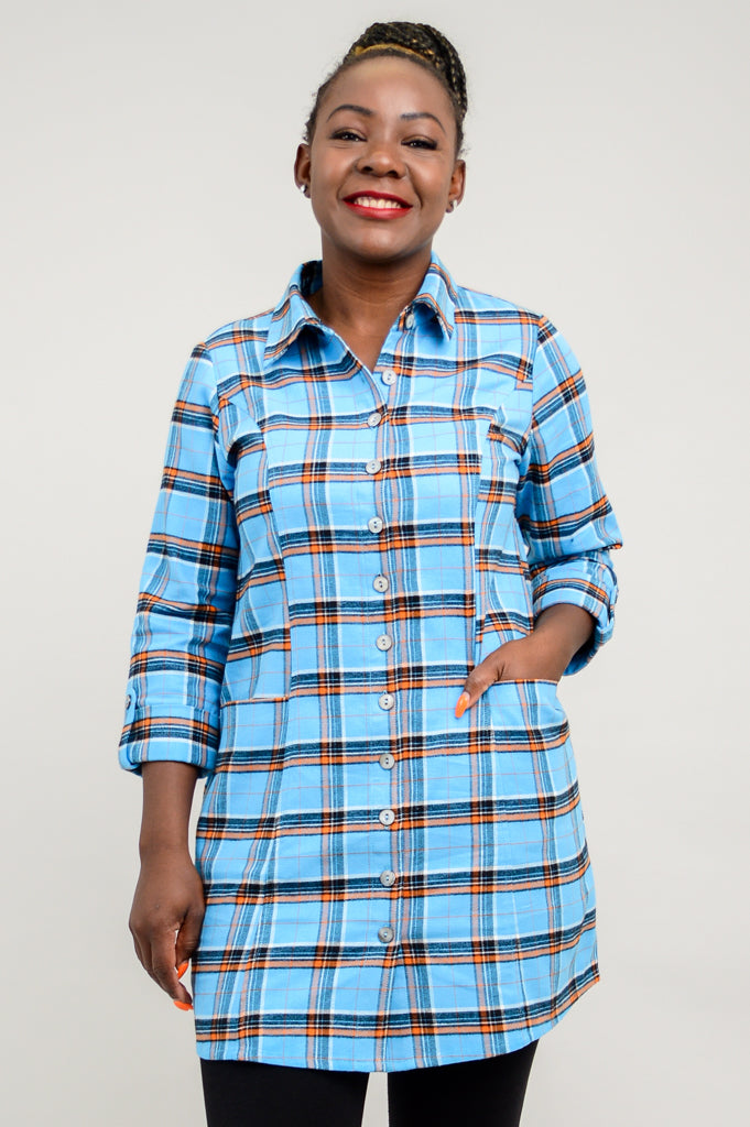 Larissa Tunic Top - Stylish Peko Plaid Cotton Flannel Shirt for Women | Perfect for Casual Outings, Office Wear & Fall Layering