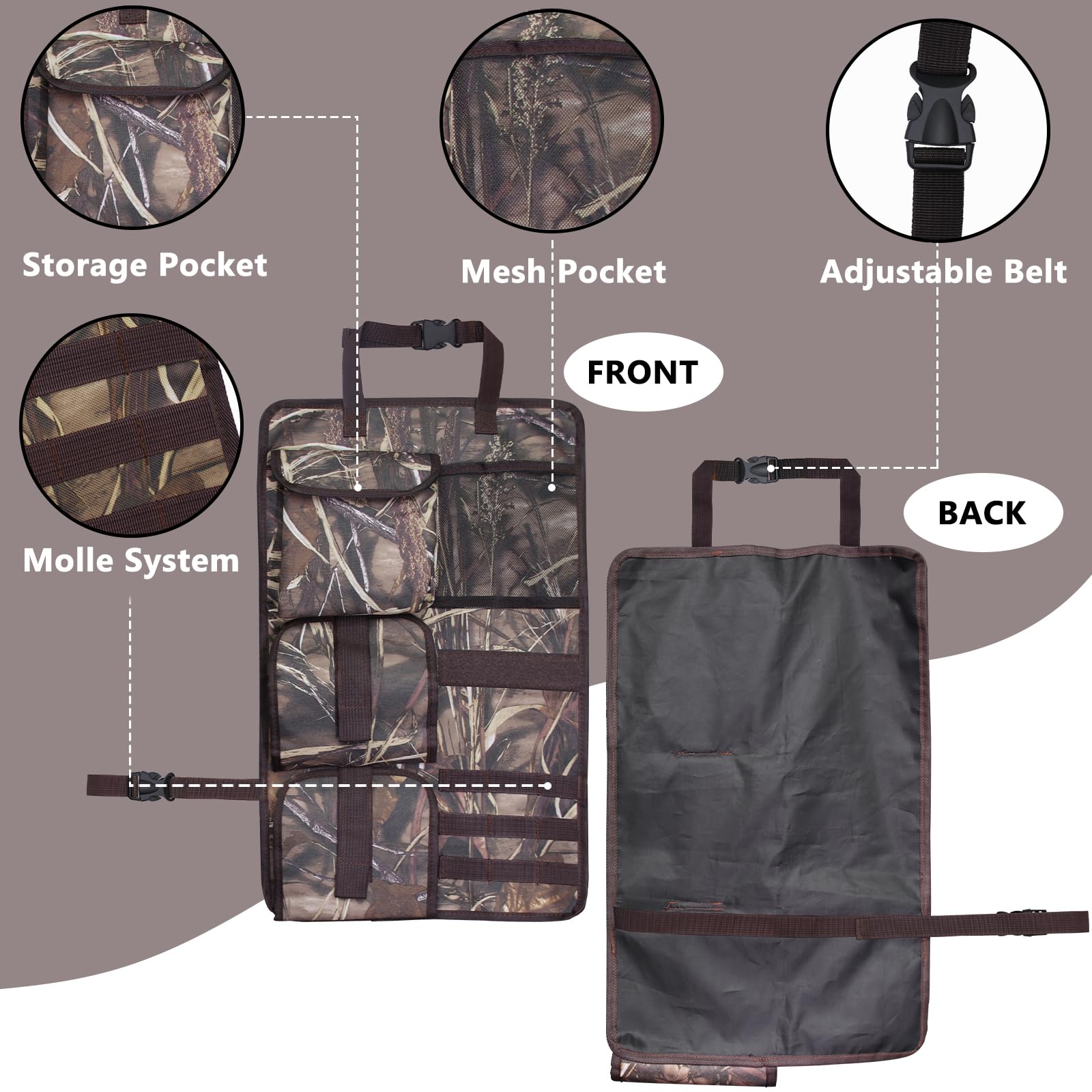 2 Pack Tactical Seat Back Gun Racks for Trucks - Molle Panel Compatible Hunting Rifle & Shotgun Holder - Camouflage Car Gun Storage - Perfect Hunting Gear Accessory & Gift for Outdoorsmen (Great for Off-Road Adventures & Hunting Trips)