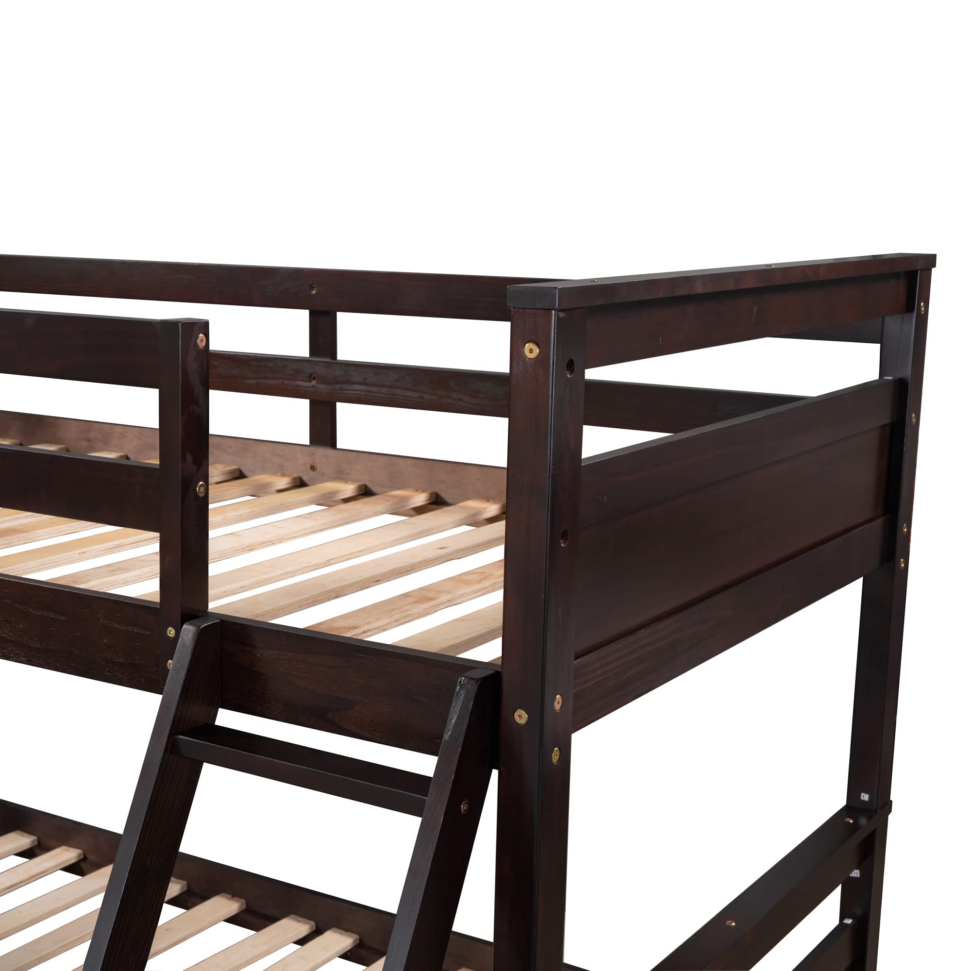 Twin Over Full Bunk Bed with Storage - Solid Wood Frame, Safety Rail - Convertible to 2 Beds for Kids & Adults - Espresso Finish for Bedroom