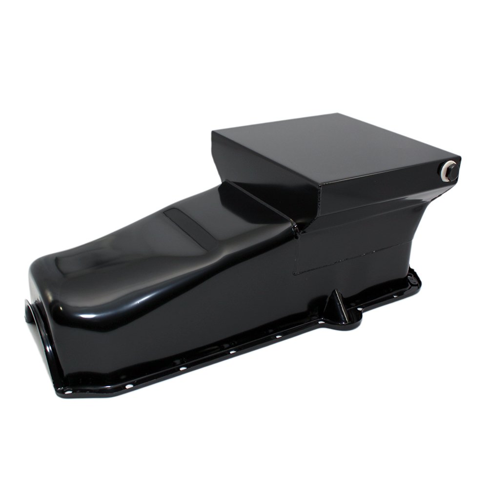 Small Block Chevy Black Drag Style 7qt Oil Pan 2-Piece Rear Main SBC 305 350 - High Performance Oil Pan for Chevy 305 & 350 Engines - Perfect for Drag Racing & Engine Upgrades