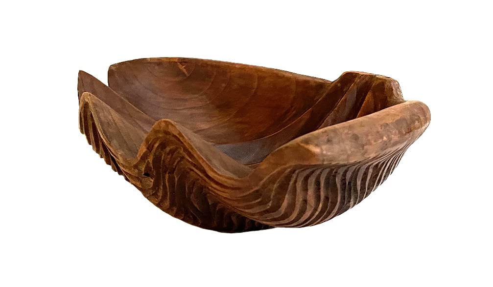 Handcrafted OMA Wooden Clam Shell Decorative Bowl - Serving Platter, Candy Dish, Fruit Bowl, Catchall Tray - Coastal Home Decor Gift for Dining, Kitchen, Living Room & Wedding Centerpiece