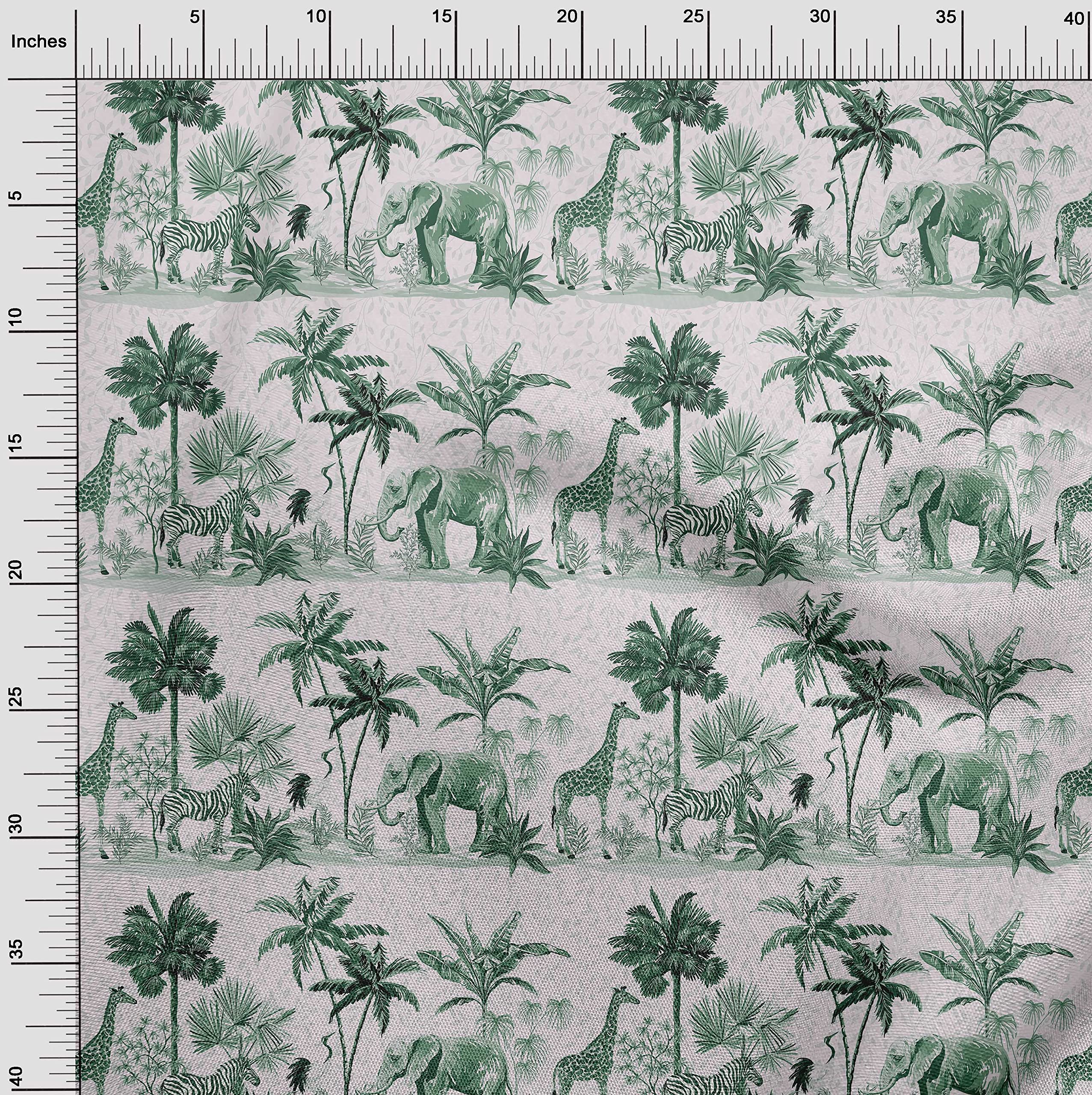 oneOone Rayon Green Tropical Print Fabric - 56 Inch Wide for DIY Clothing, Dresses, Skirts & Home Decor Sewing Projects | Premium Quality Sewing Supplies by The Yard