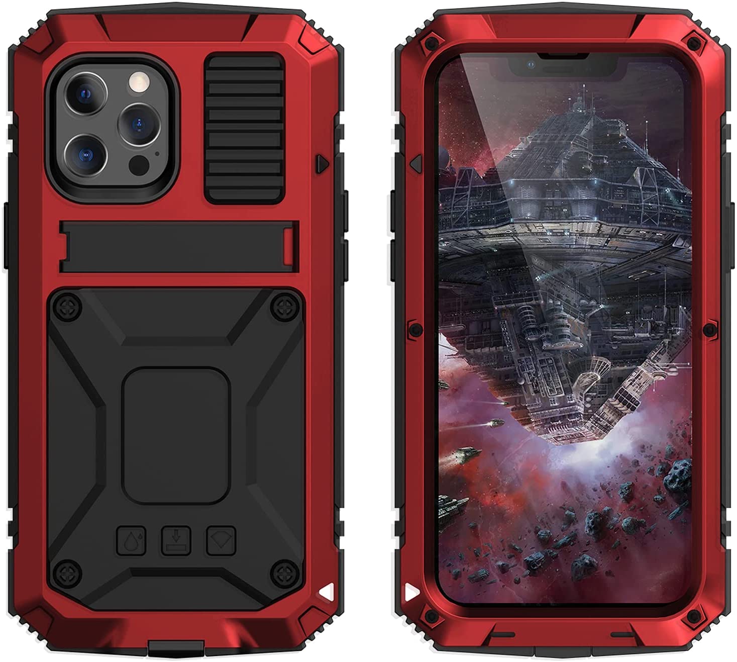 iPhone 13 Pro Max Case - Shockproof Metal Gorilla Glass Cover with Kickstand | Slim Protective Phone Case for iPhone 13 Pro Max | Perfect for Work, Travel & Outdoor Activities