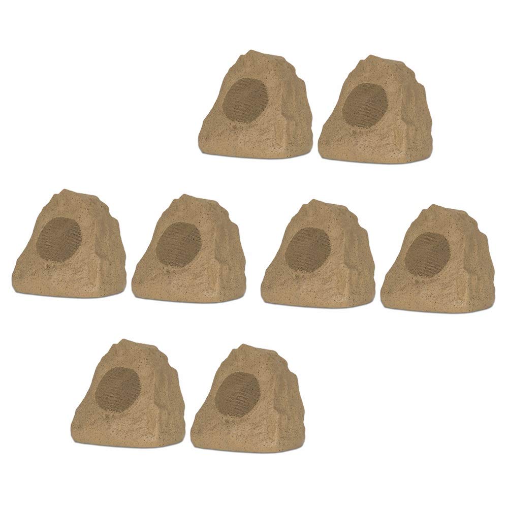 8R4S Outdoor Sandstone Rock 8 Speaker Set - Weatherproof Bluetooth Audio System for Yard, Patio, Pool, Spa, and Garden Landscaping