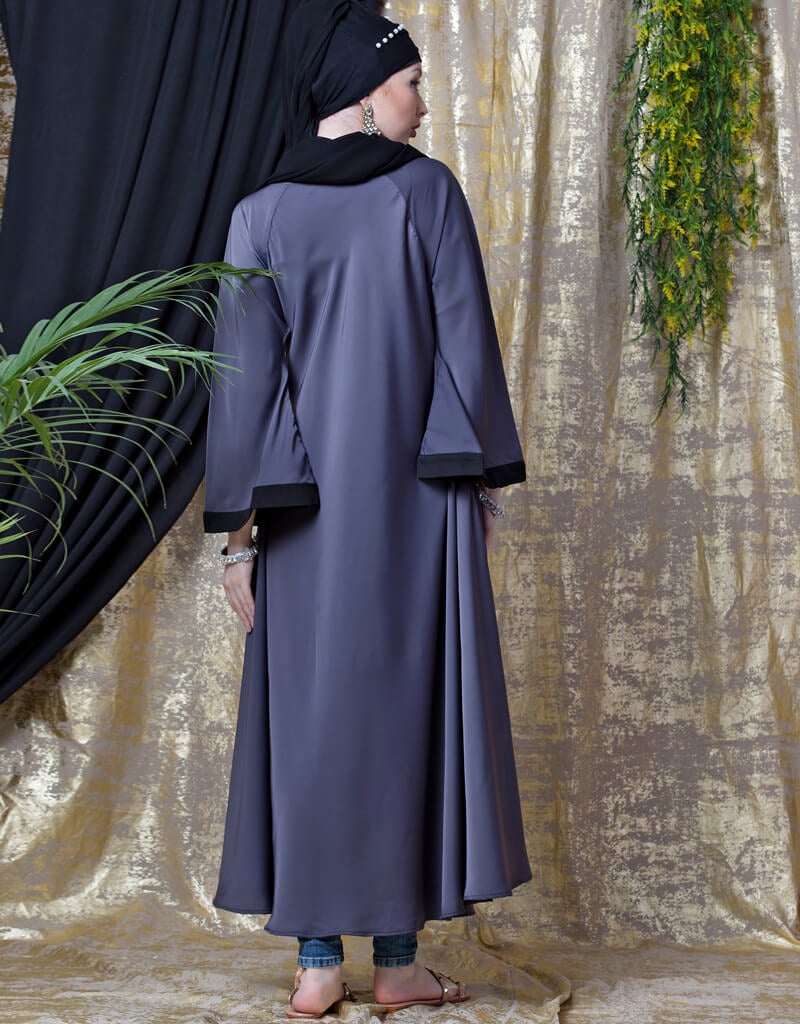 Hand Embroidered Arabic Nida Abaya Umbrella - Navy Blue Islamic Prayer Dress for Women - Perfect for Mosque, Eid, and Special Occasions