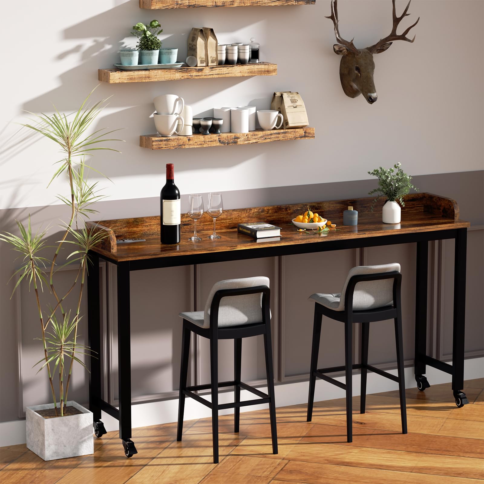 Walnut Overbed Table with Wheels & Charging Station - 70.8