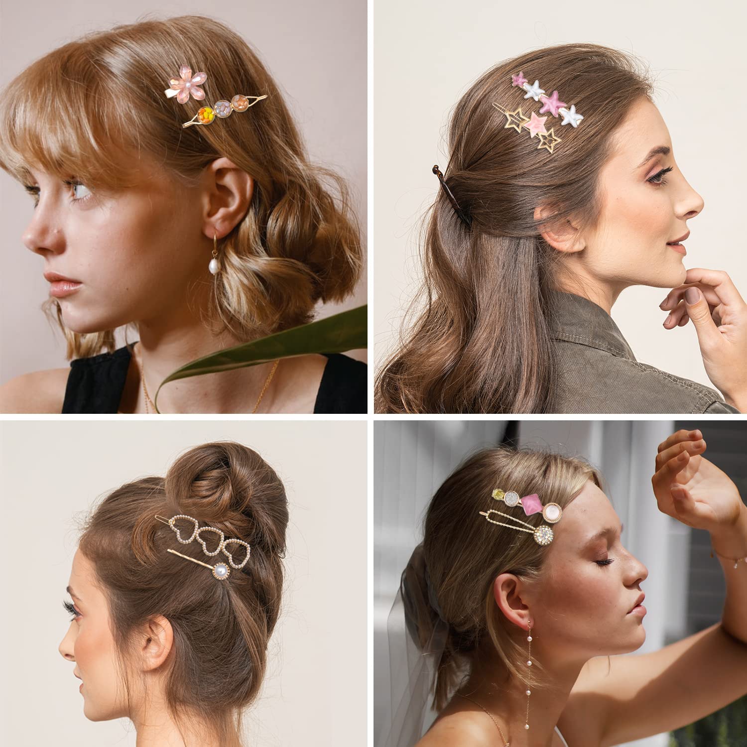 Korean Style Large Pearl Hair Clips Set - 8PCS Metal Alligator Barrettes with Crystal Accents | Elegant Hair Accessories for Women & Girls | Perfect for Weddings, Parties & Daily Styling