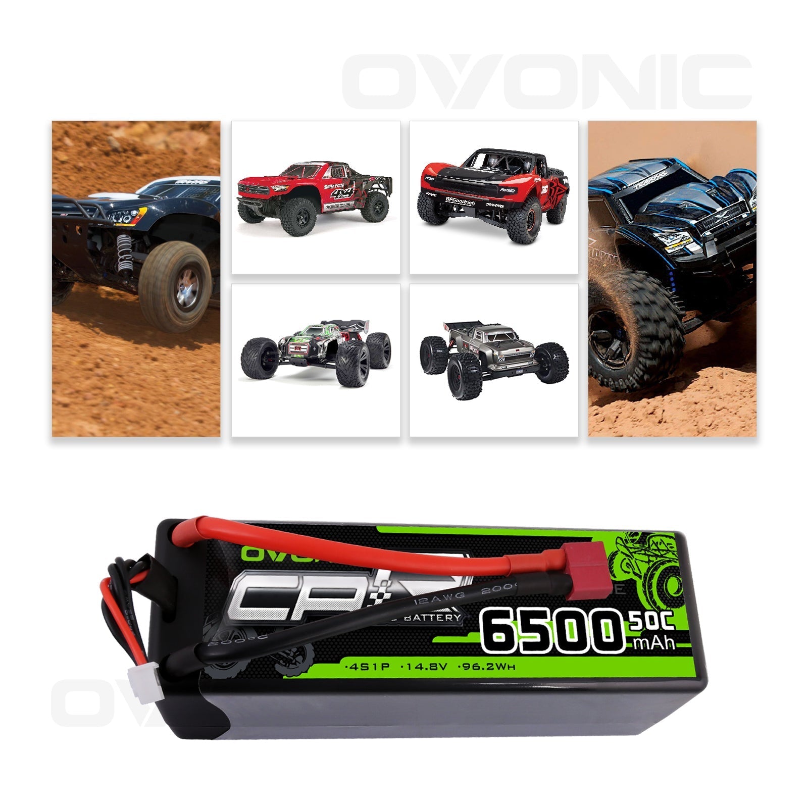 OVONIC 4S 14.8V 6500mAh 50C LiPo Battery Pack with Deans Plug - High Performance RC Battery for 1/8 Scale RC Cars, Truggy, Buggy - Perfect for Off-Road Racing, Bashing and Long Run Time