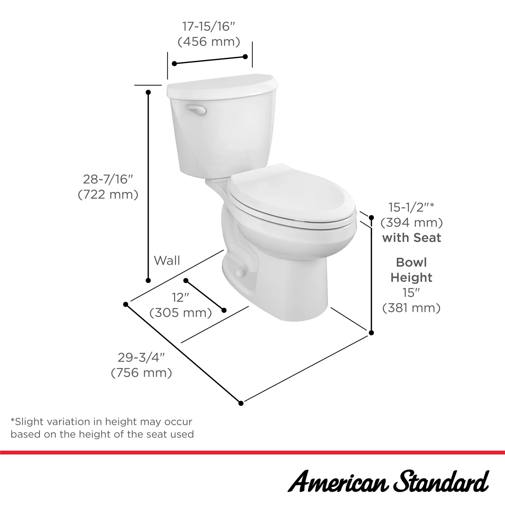 Colony® 3 Two-Piece 1.28 GPF/4.8 LPF Standard Height Elongated Toilet with Seat & Wax Ring - Water-Efficient Bathroom Toilet for Home & Commercial Use
